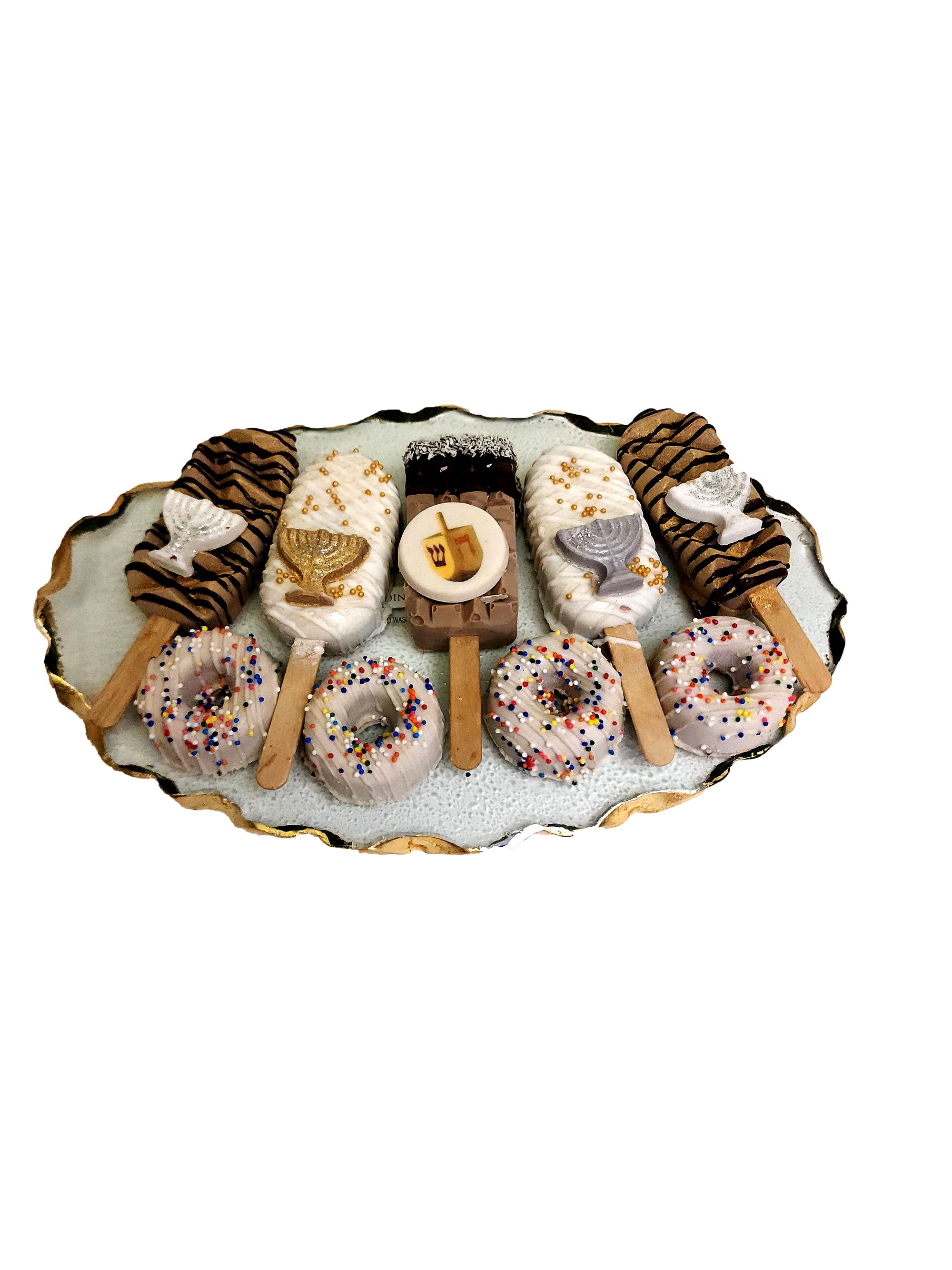 Chanukah Gold Rim Tray with Chocolate Arrangement Gift