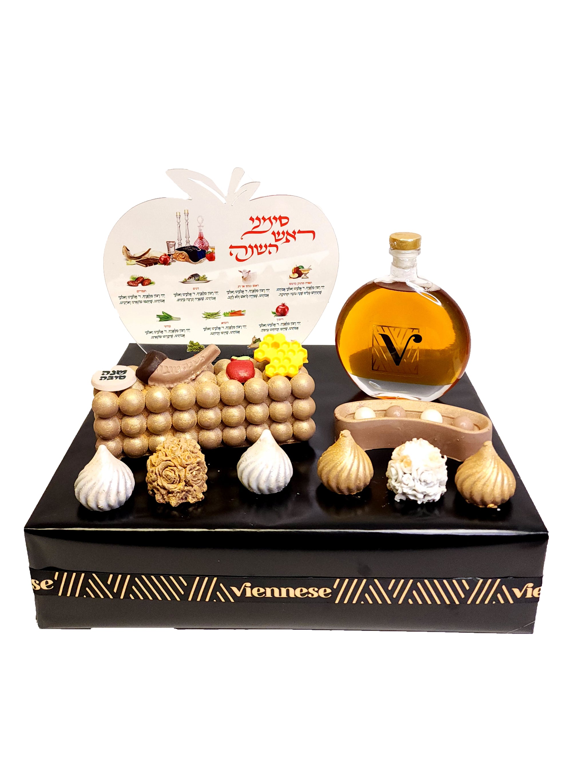 Rosh Hashanah Honey Chocolate platter With Acrylic Simonim Gift Arrangement