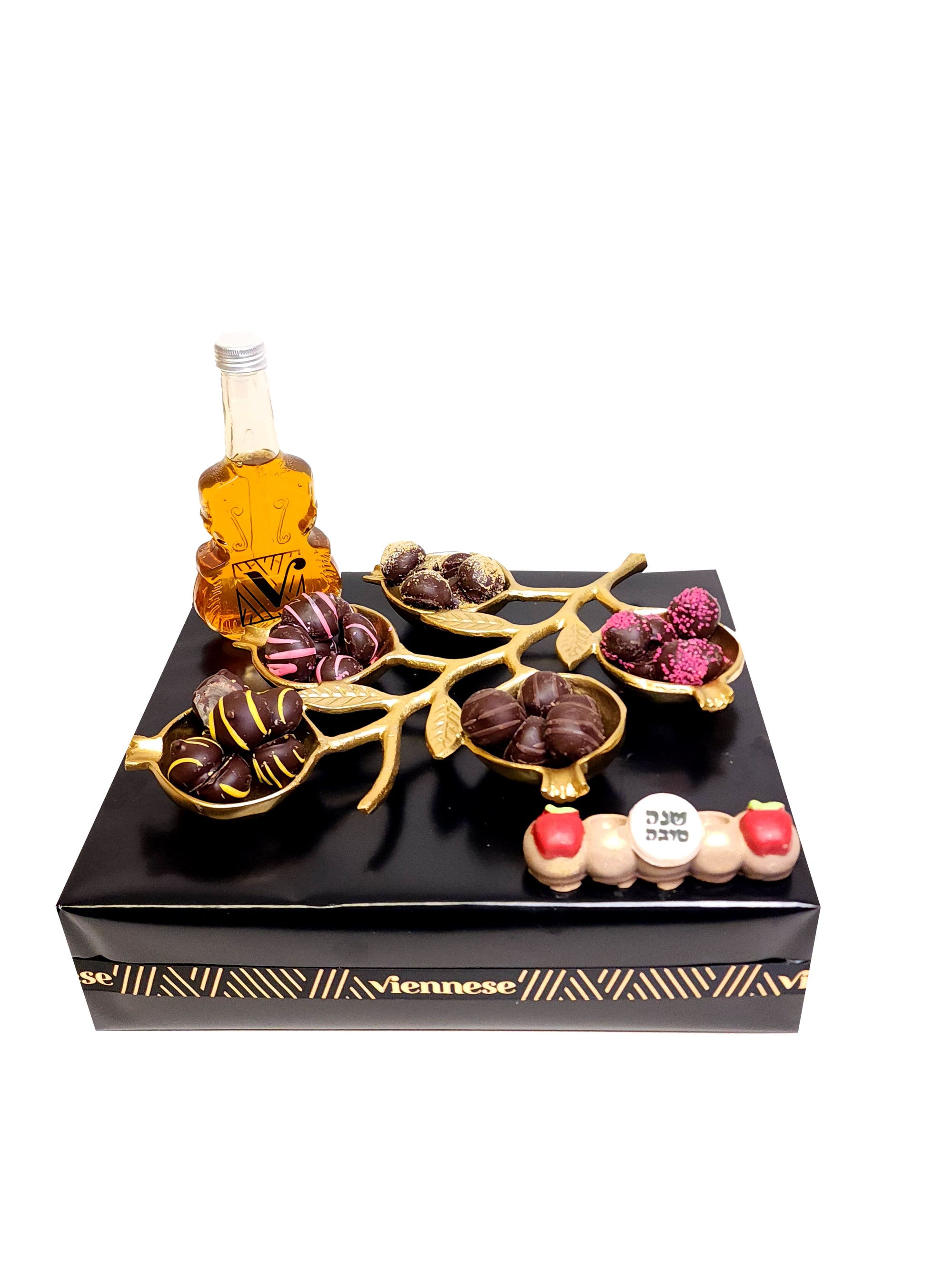 Rosh Hashanah Pomegranate Leaf Chocolate Honey Sweet New Year Gift Arrangement