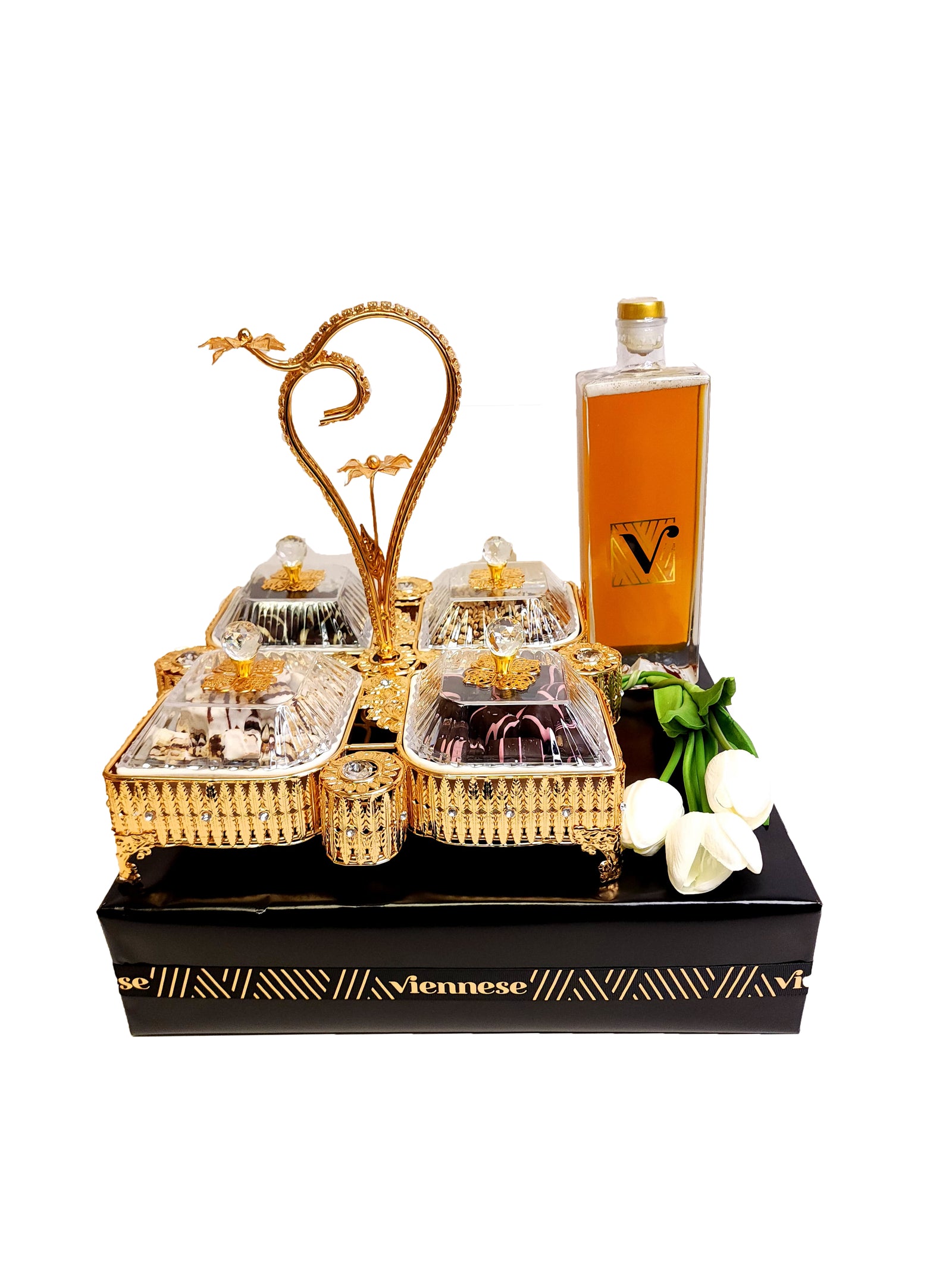 Rosh Hashanah Gold Dip Dish Chocolate Honey Gift Arrangement