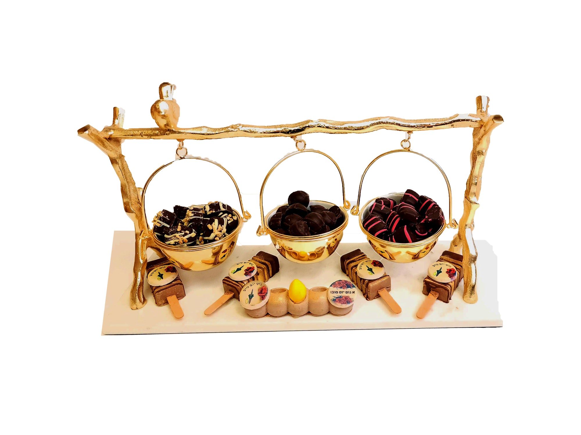 Sukkahs Elegant Gold Swing Candy Dish Chocolate Gift Arrangement
