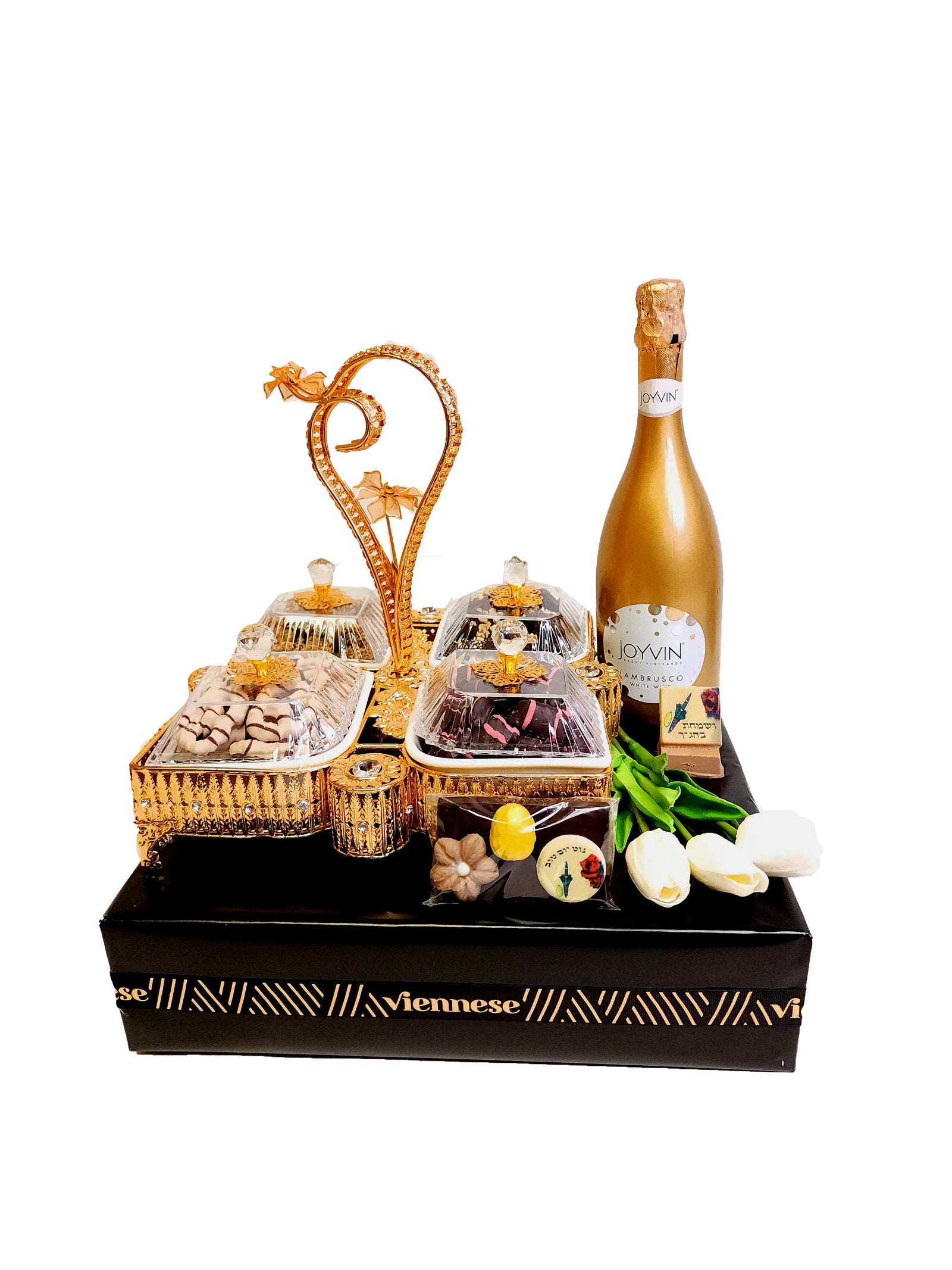 Sukkot Elegant Gold 4pc Dip Set Chocolate Gift Arrangement