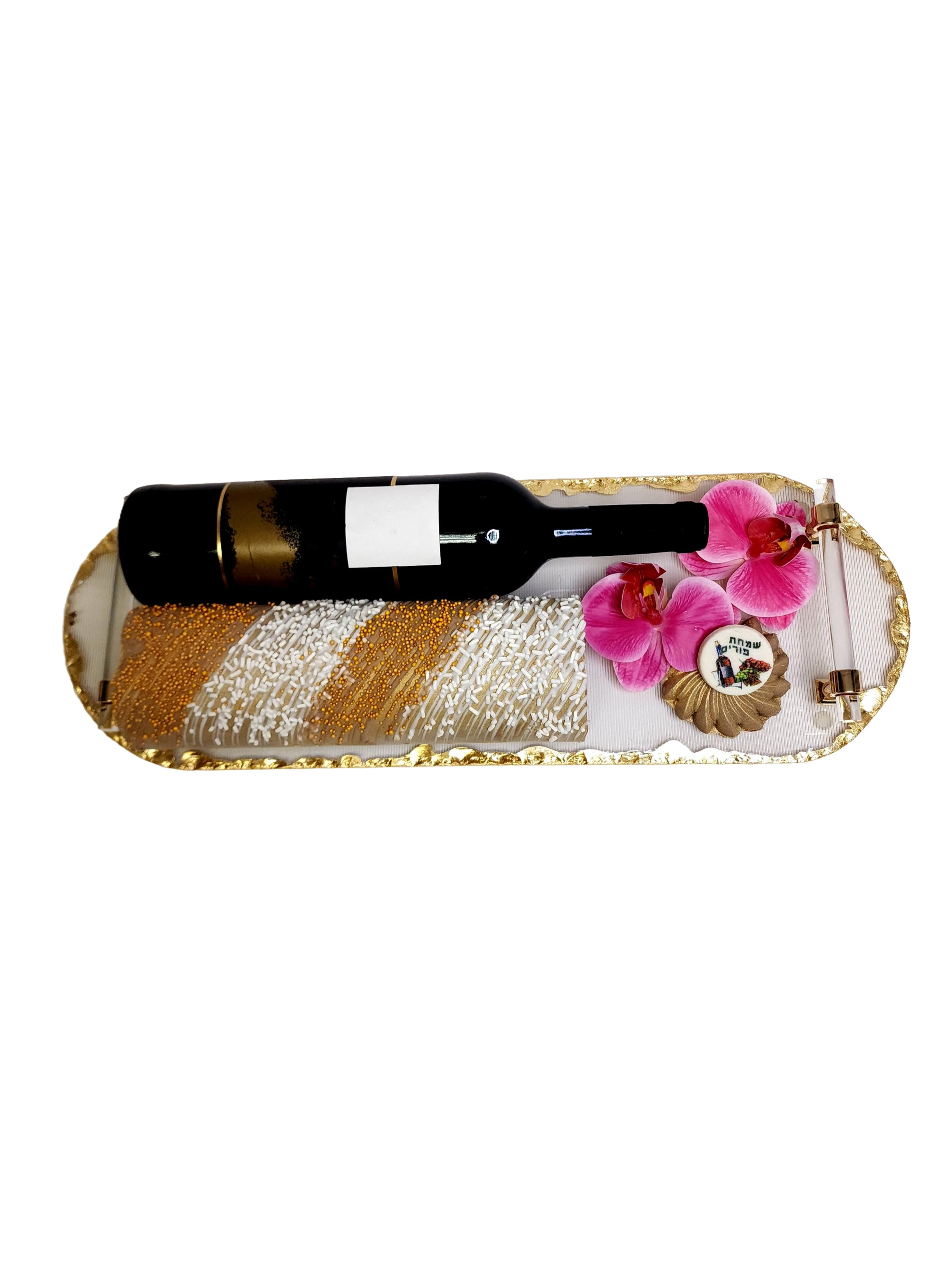 Purim Gift Elegant Tray With Handle Chocolate Log Basket Mishloach Manos