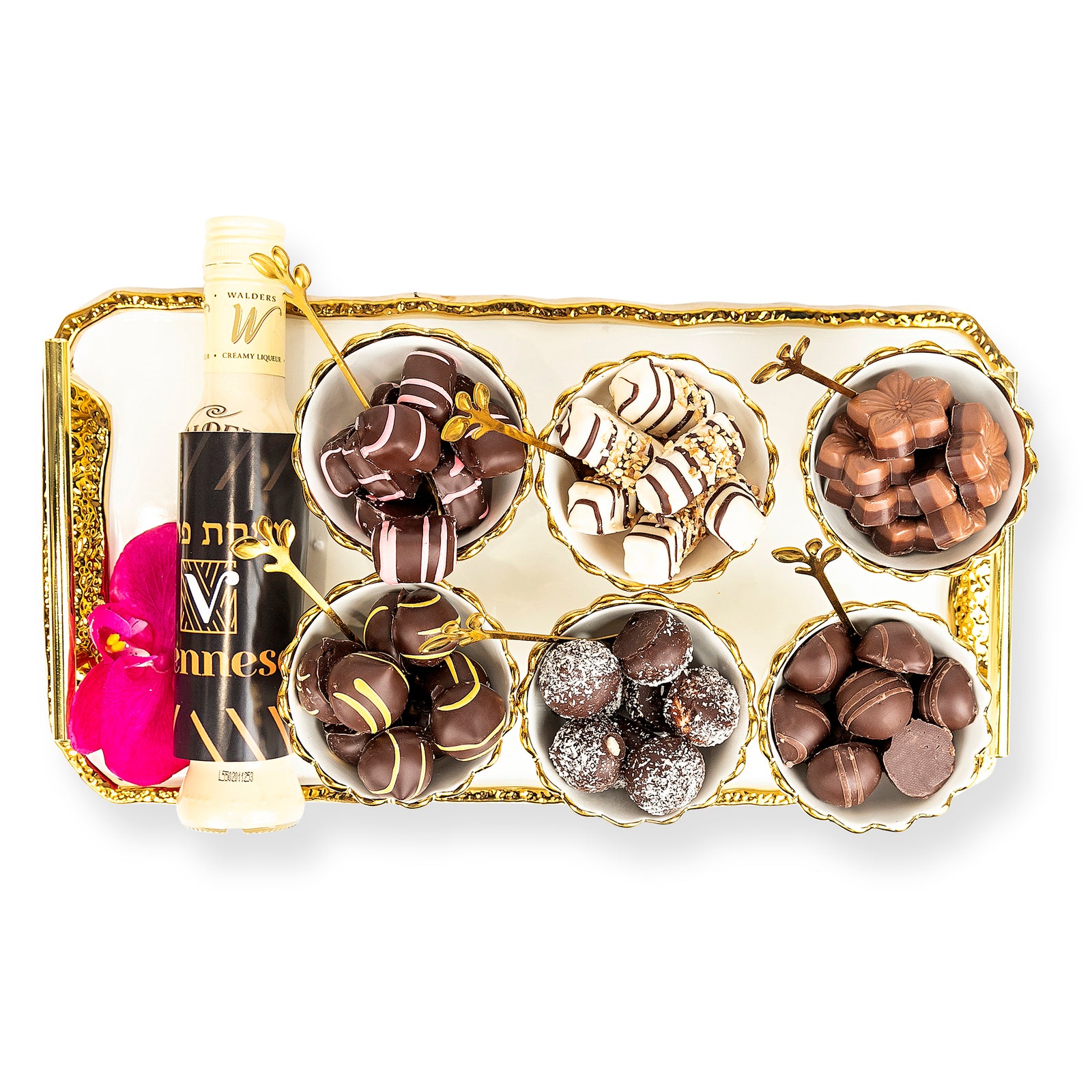 Purim Gift Elegant 13 Pec Dip Chocolate Arrangement Basket Mishloach Manos