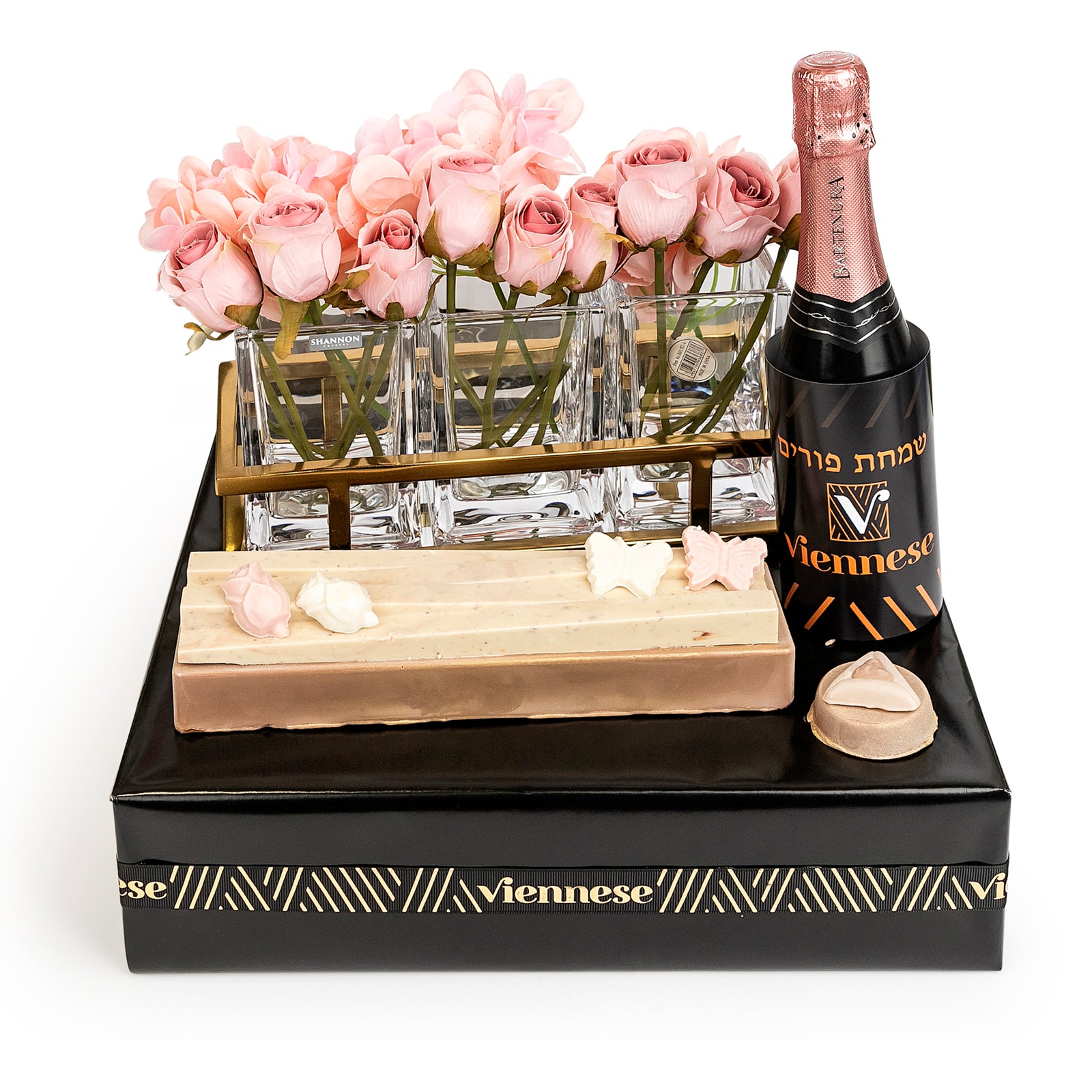 Purim Gift Glass Cutlery Caddy Chocolate Arrangement Basket Mishloach Manos