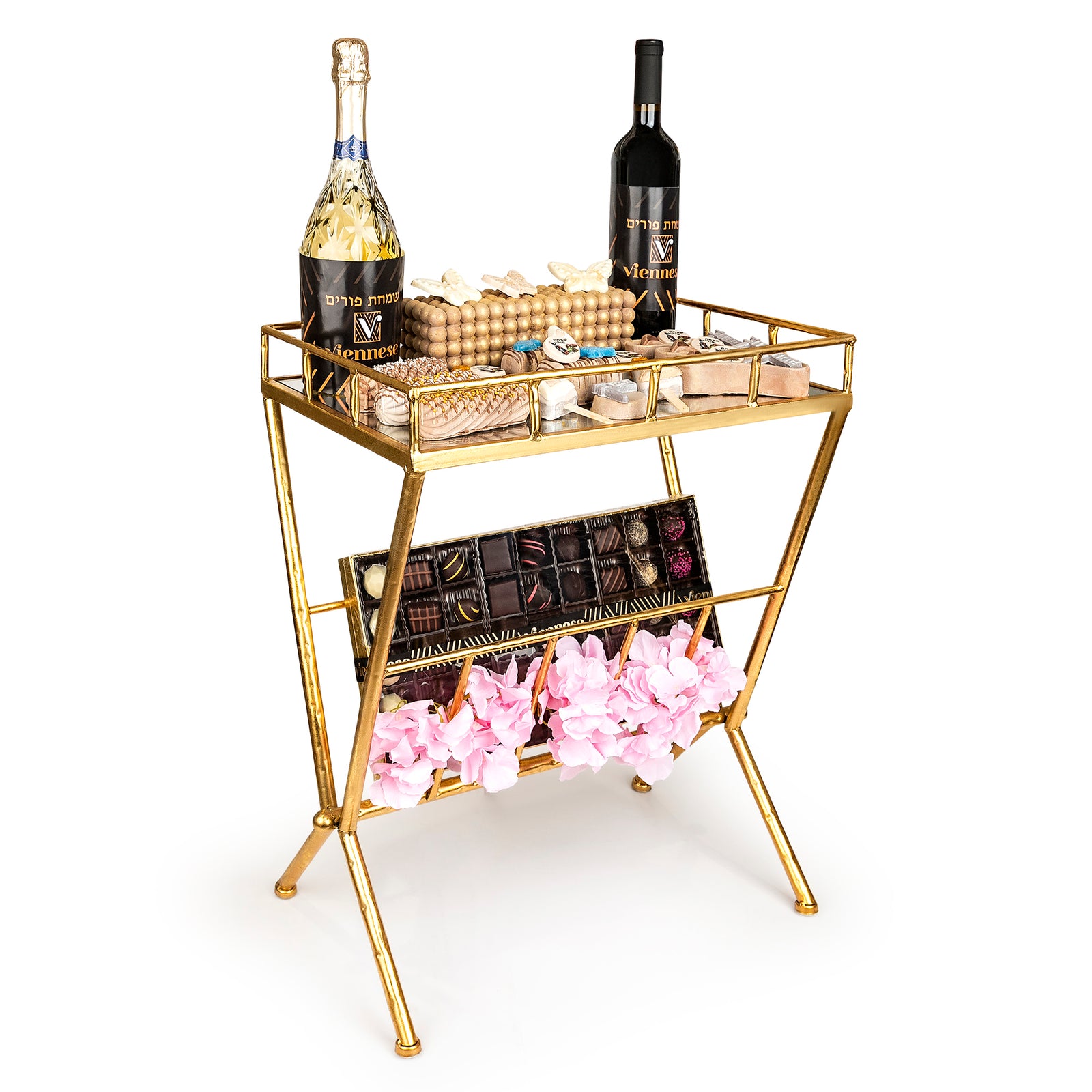 Purim Viennese Gold Mirror Magazine Rack Chocolate Gift Arrangement Gift Mishloach Manos