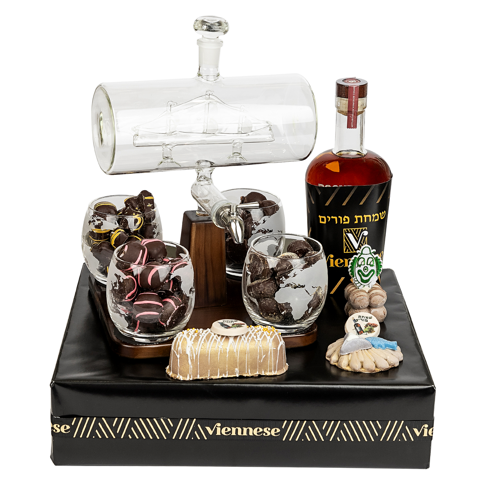 Purim Viennese Ship Decanter Chocolate Gift Arrangement Gift Mishloach Manos