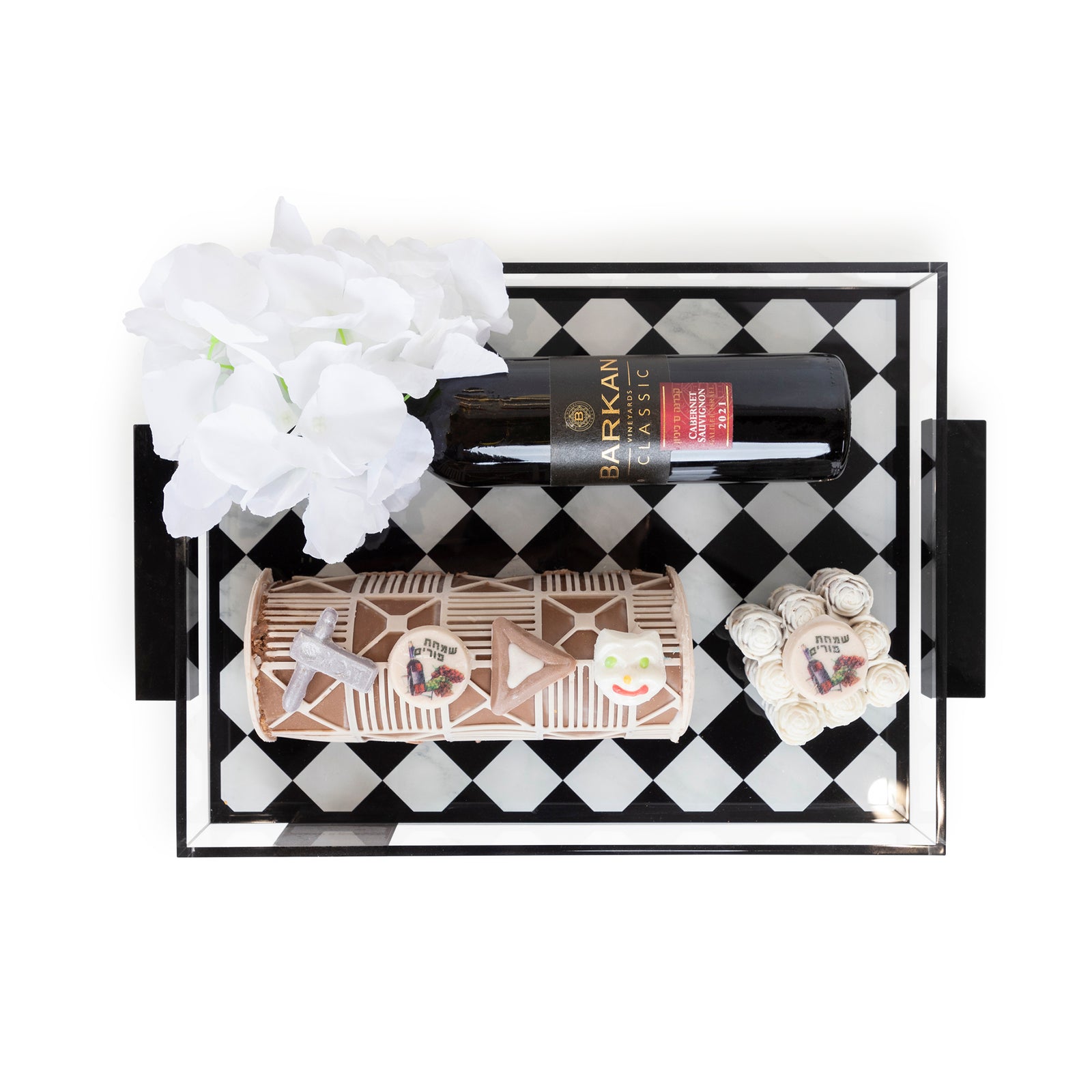 Black And White Acrylic Tray Purim Gift Basket Mishloach Manos&nbsp;