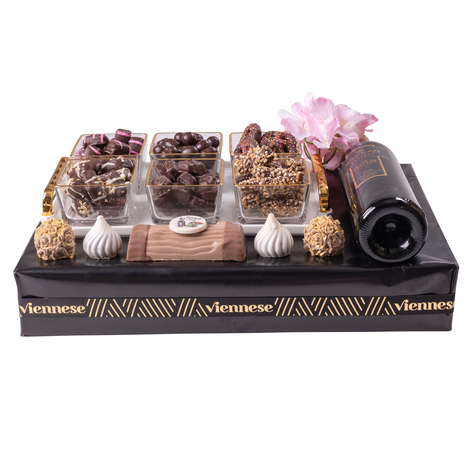 6 Section White And Gold Mishloach Manos Purim Gift Basket