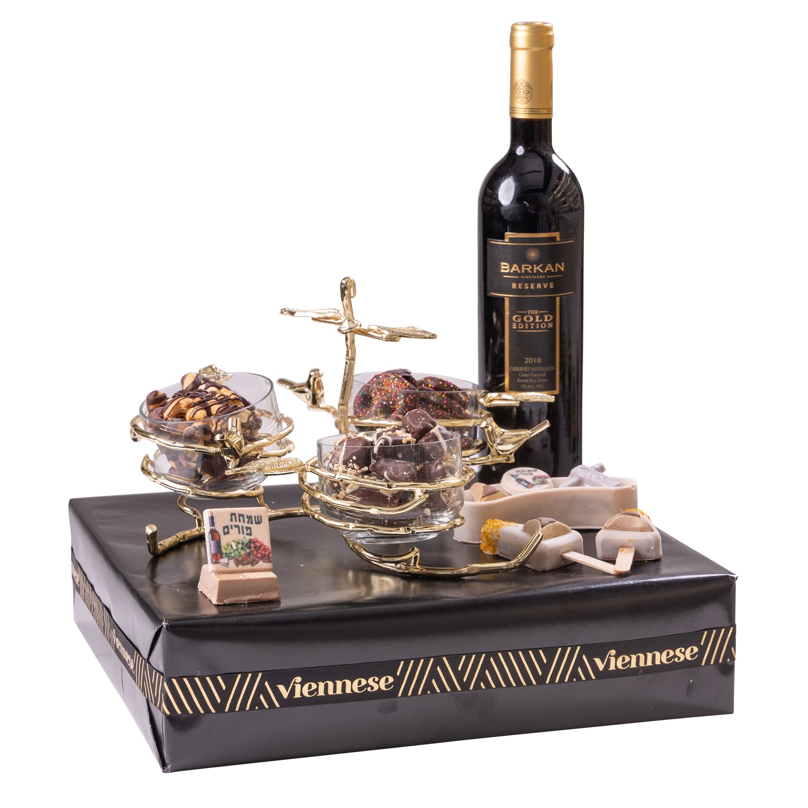 Purim Bird Gold And Glass Candy Dish Chocolate Arrangement Mishloach Manos