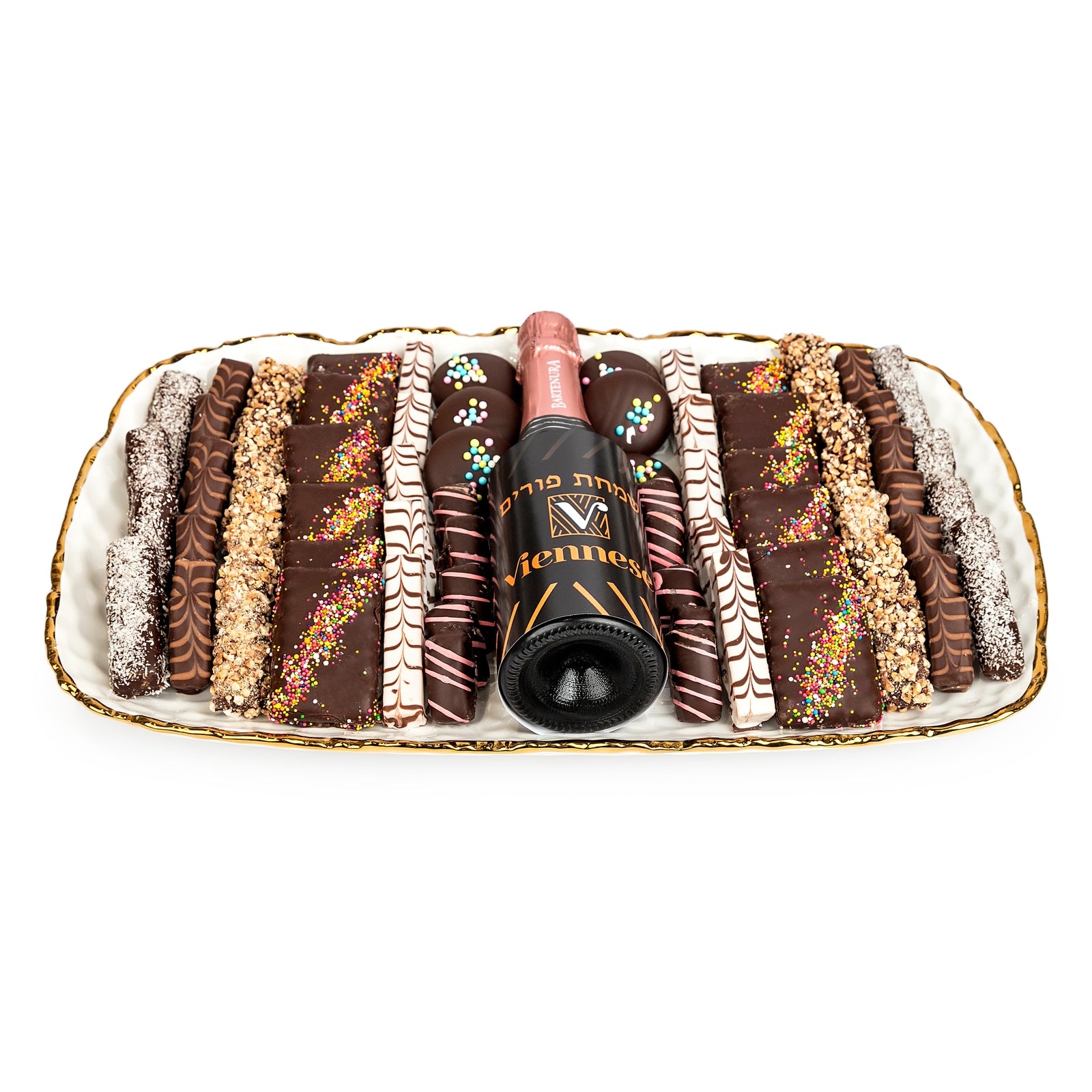 White And Gold X-Large Chocolate Platter Purim Gift Basket Mishloach Manos