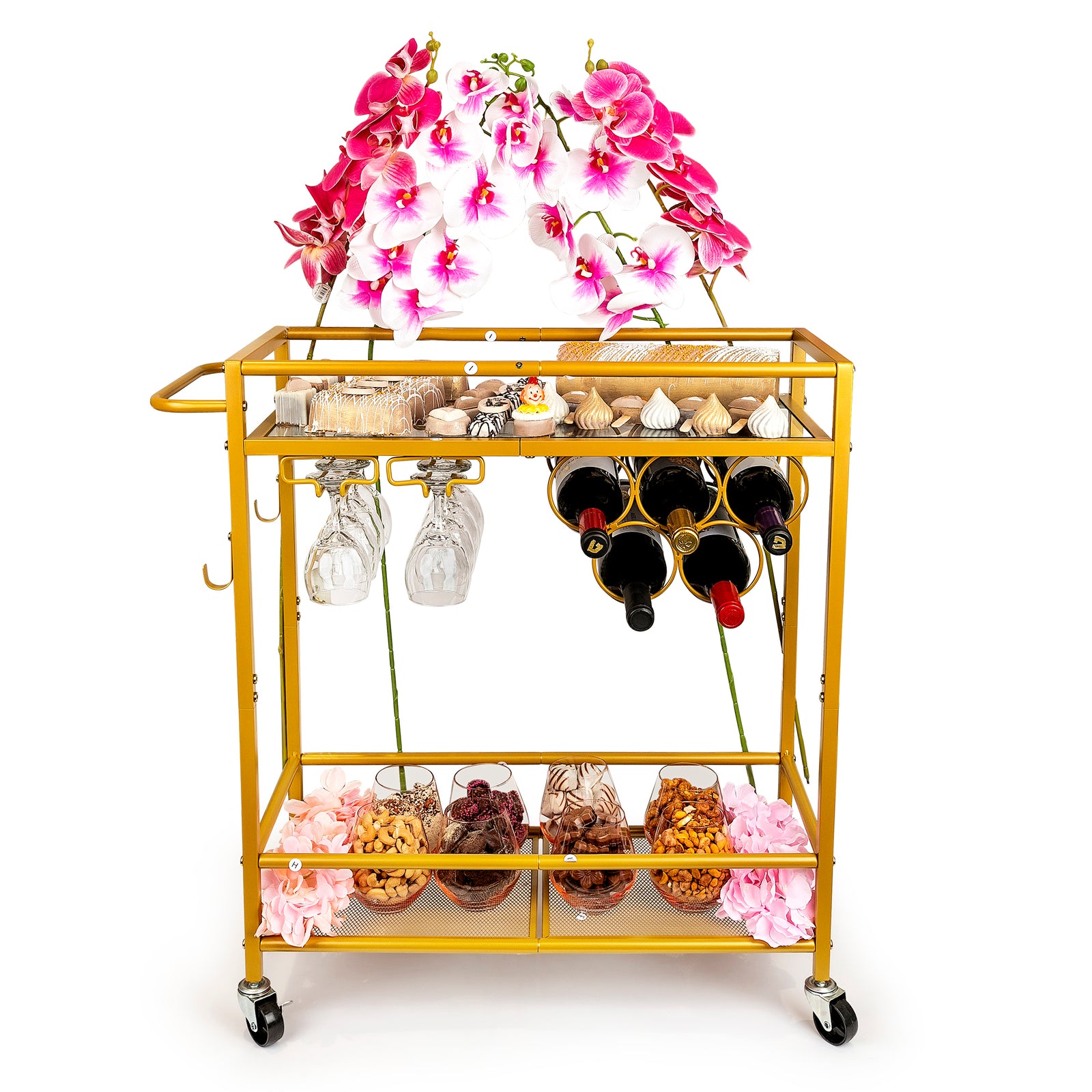 Wine Cart Gold Purim Gift Basket Mishloach Manos