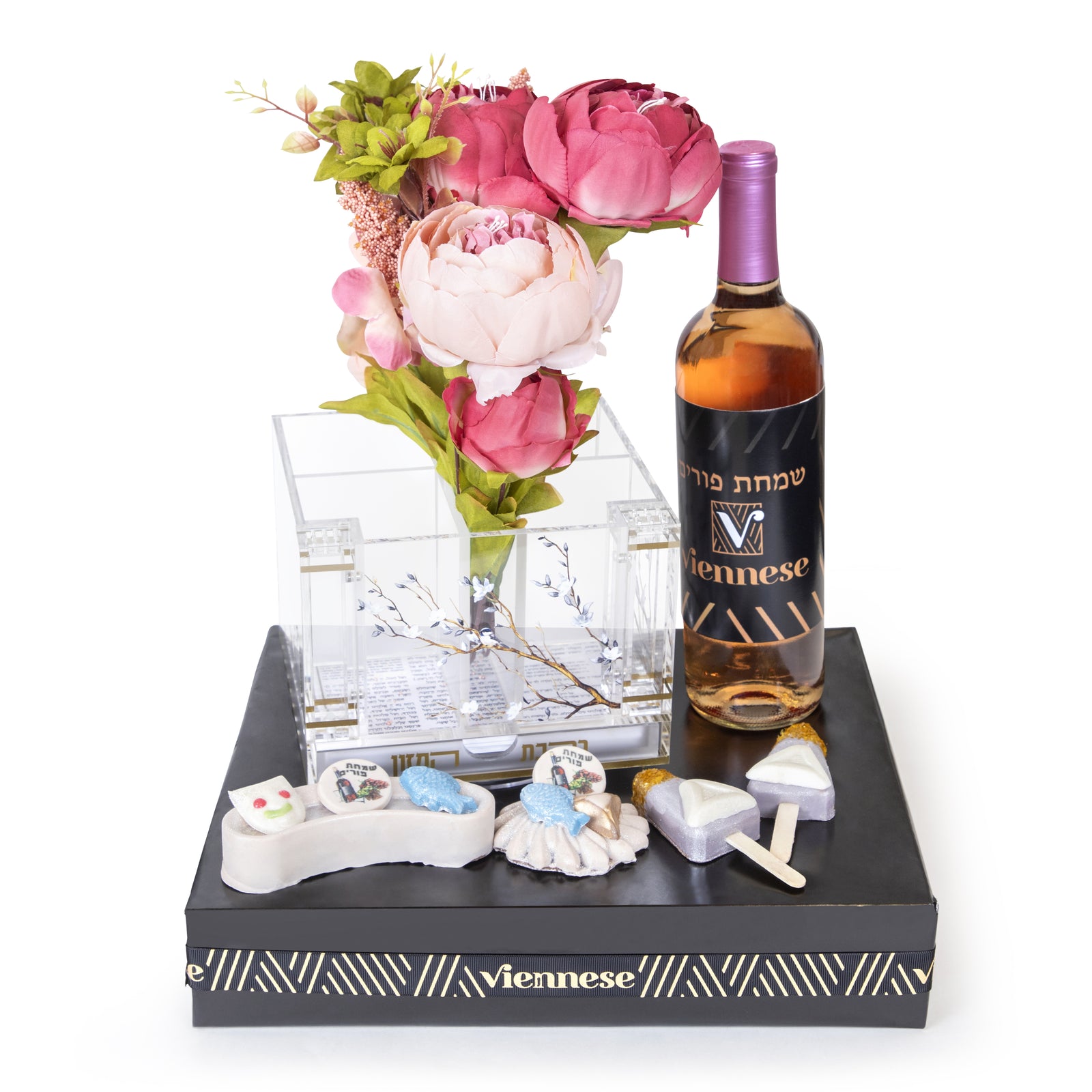 4 Sectional  Napkin Holder With Birchas Hamuzon Chocolate Purim Gift Basket