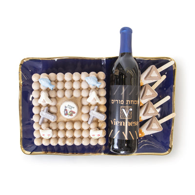 Cobalt Tray W/ Log Chocolate Purim Gift Basket