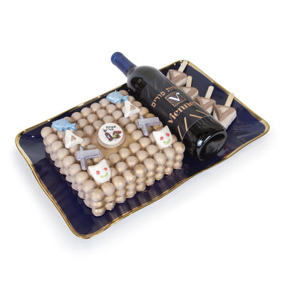 Cobalt Tray W/ Log Chocolate Purim Gift Basket