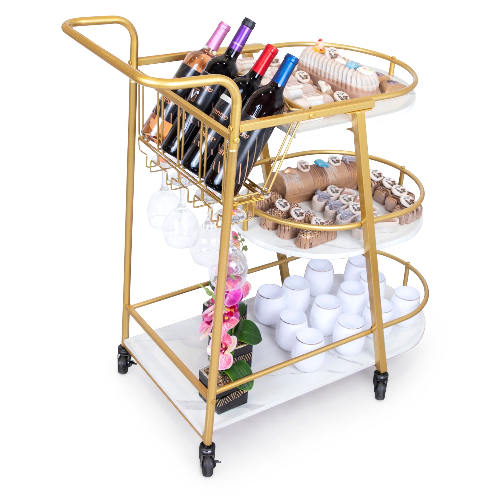 3 Layer Wine Cart Chocolate Purim Gift Basket