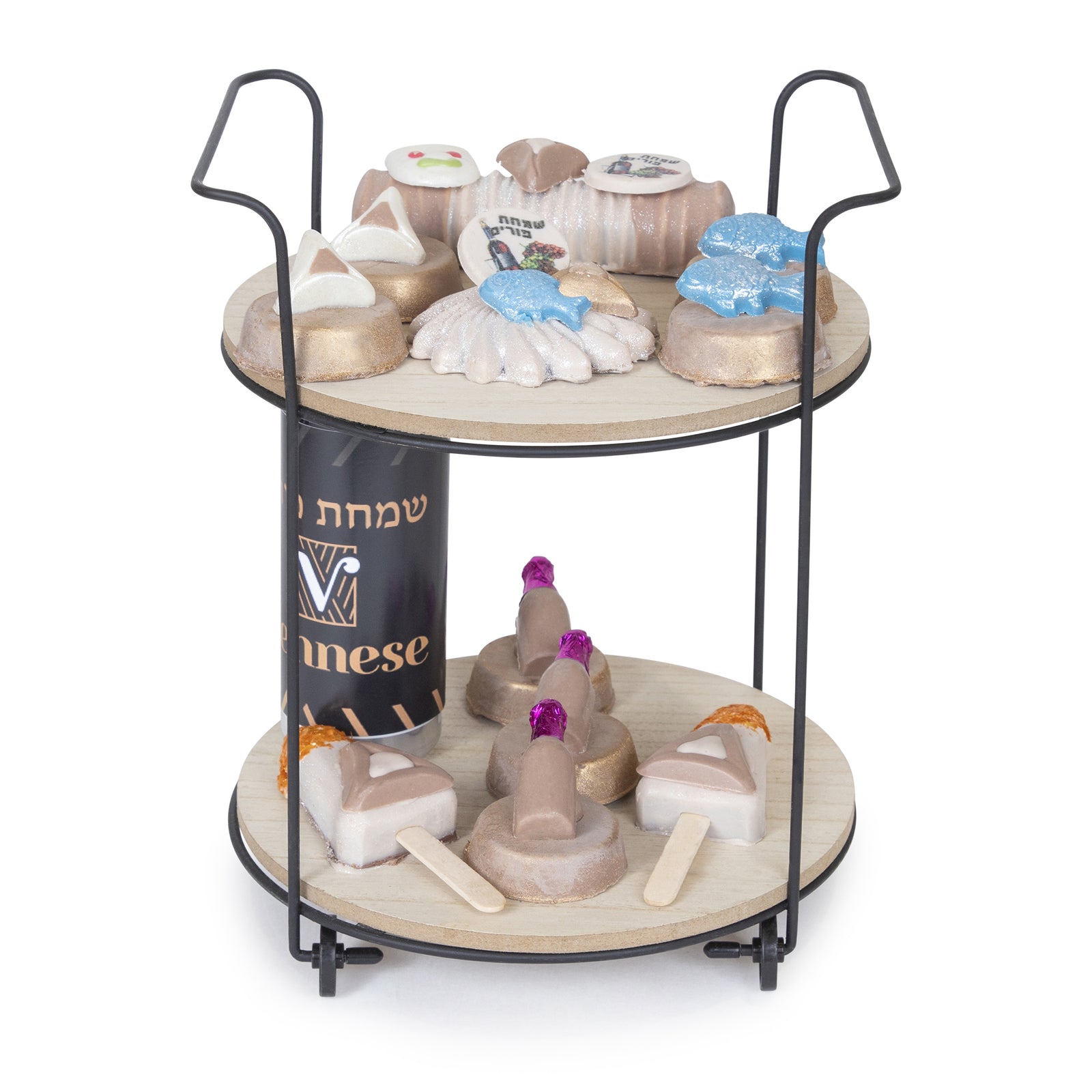 RD. Wood 2 Tier Chocolate Purim Gift Basket