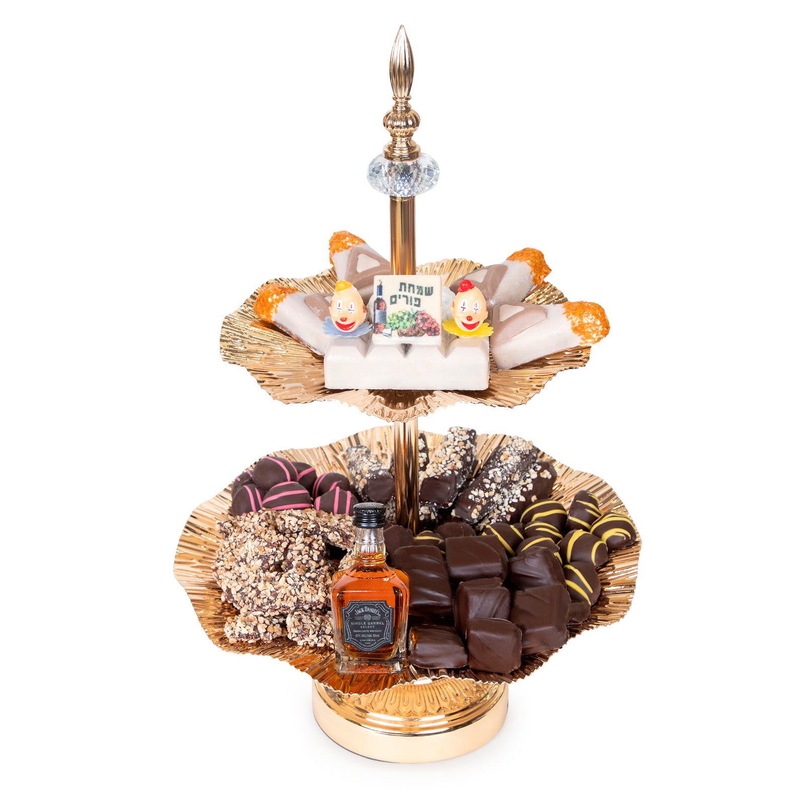 Gold  Wavey 2 Tier Chocolate Purim Gift Basket