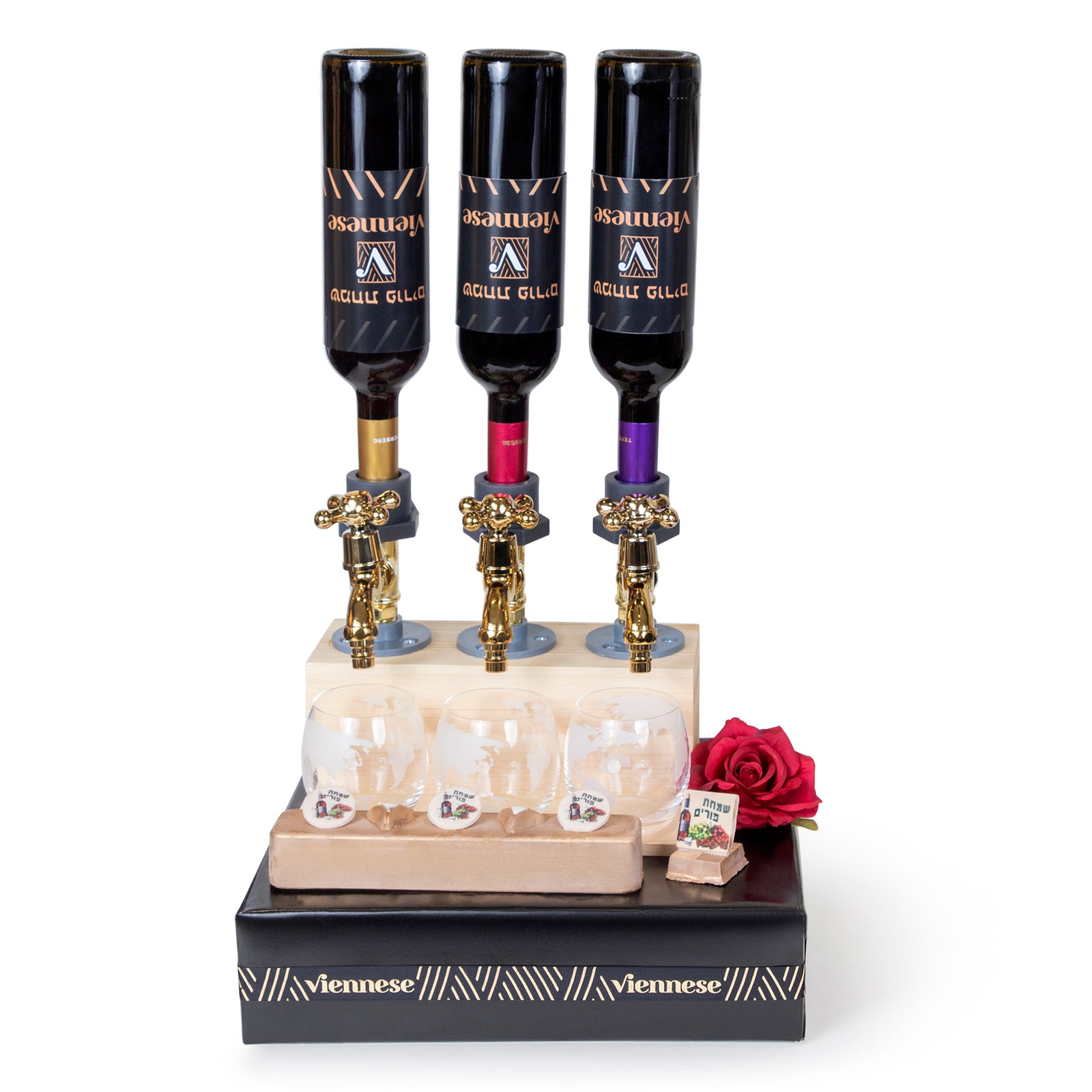 3 Wine Faucet Decanter Chocolate Purim Gift Basket