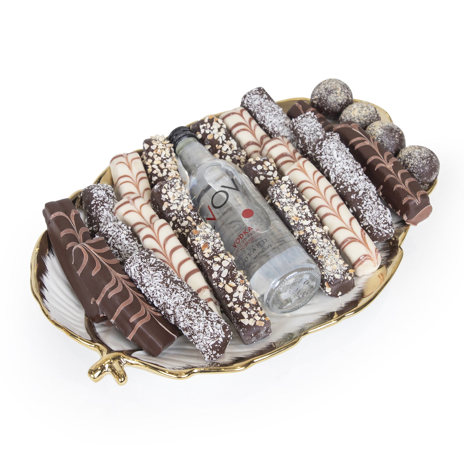 White And Gold Leaf Chocolate Purim Gift Basket