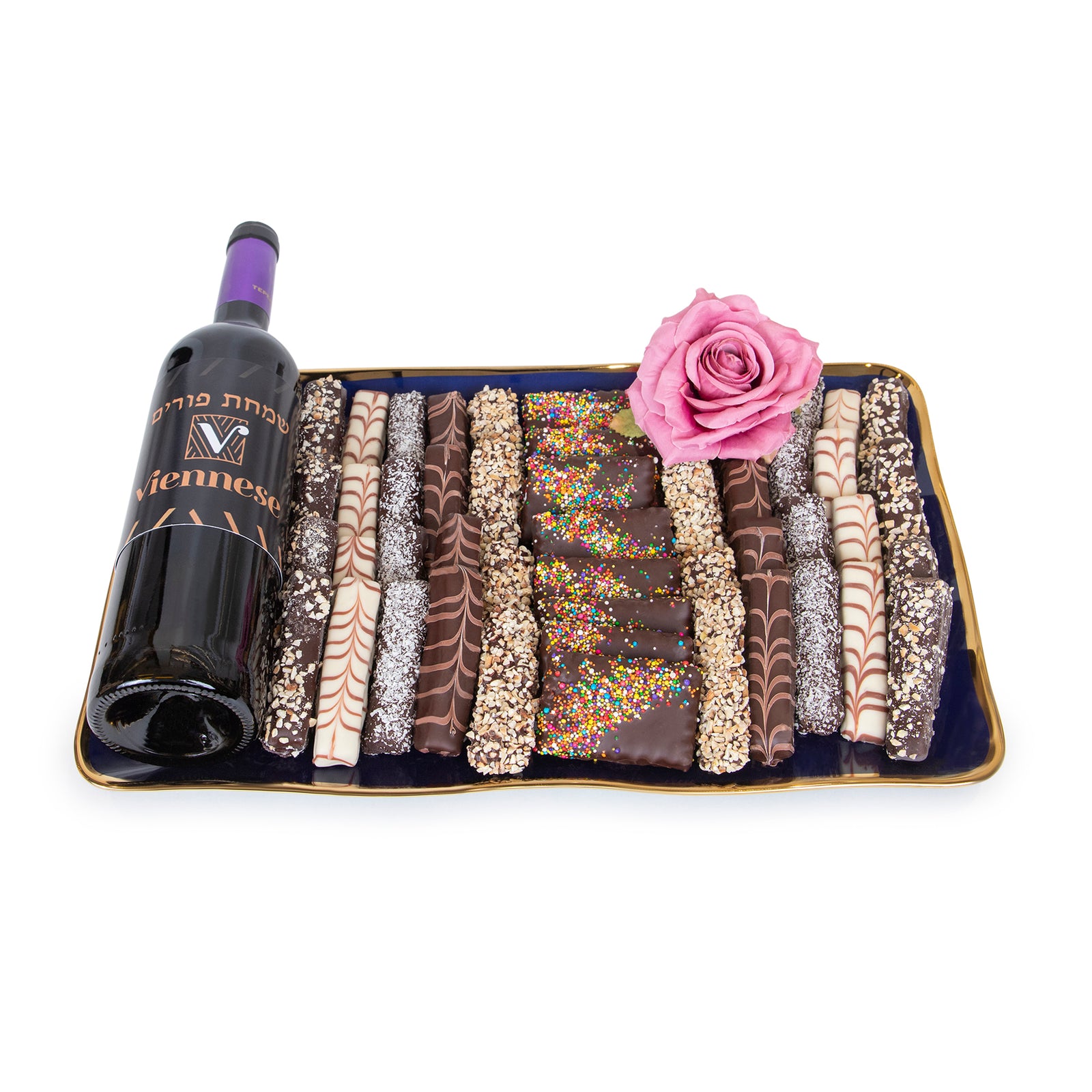 Elegant Cobalt Tray Chocolate Purim Gift Basket