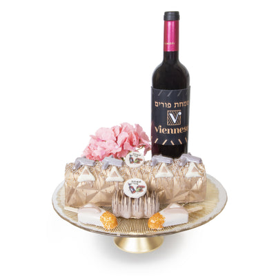 Gold Cake Stand Chocolate Purim Gift Basket