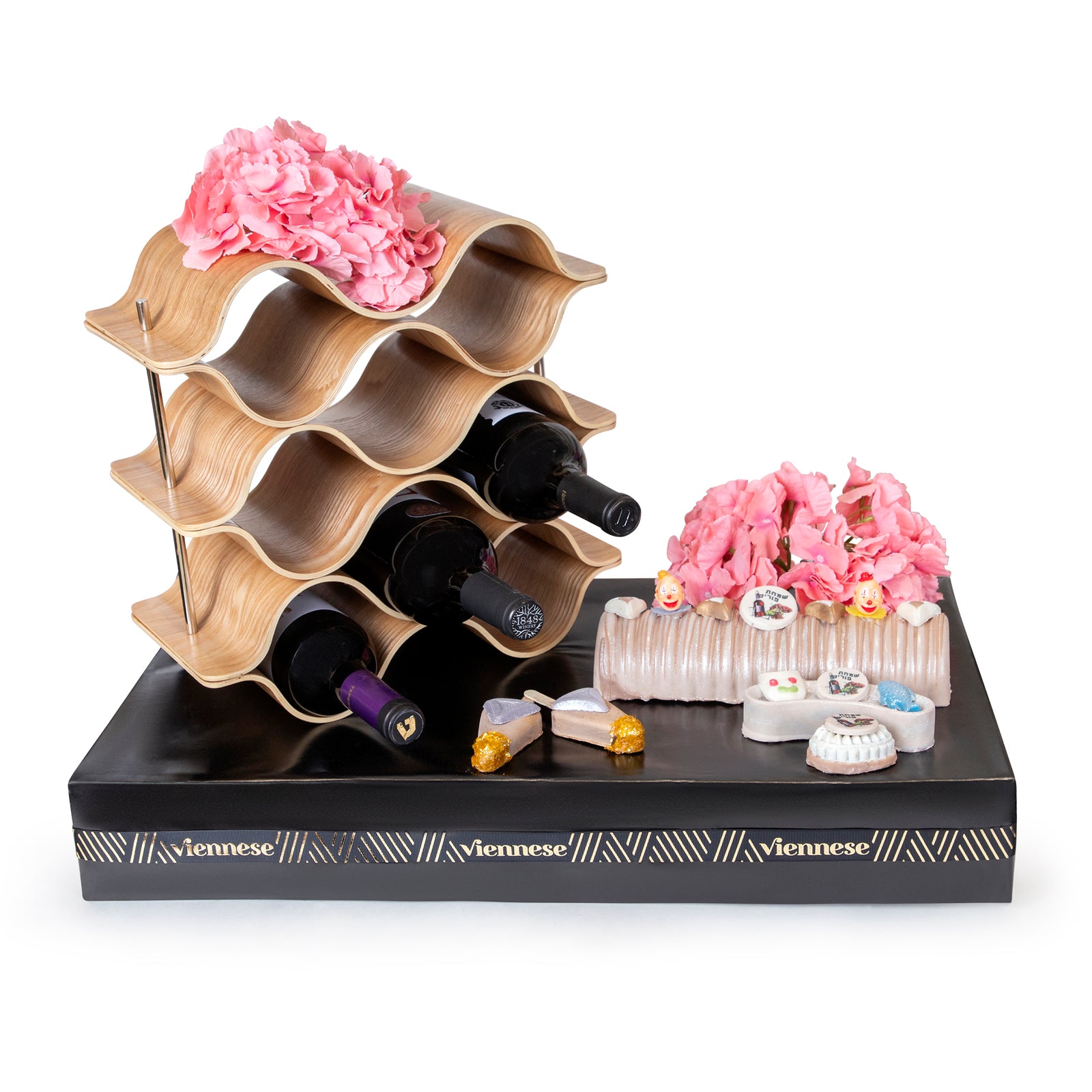 Waved Wine Rack Chocolate Purim Gift Basket