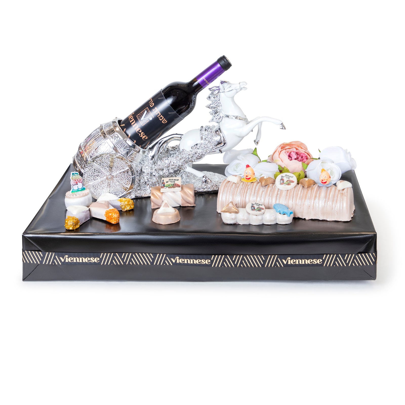 White & Silver Horse Chocolate Purim Gift Basket