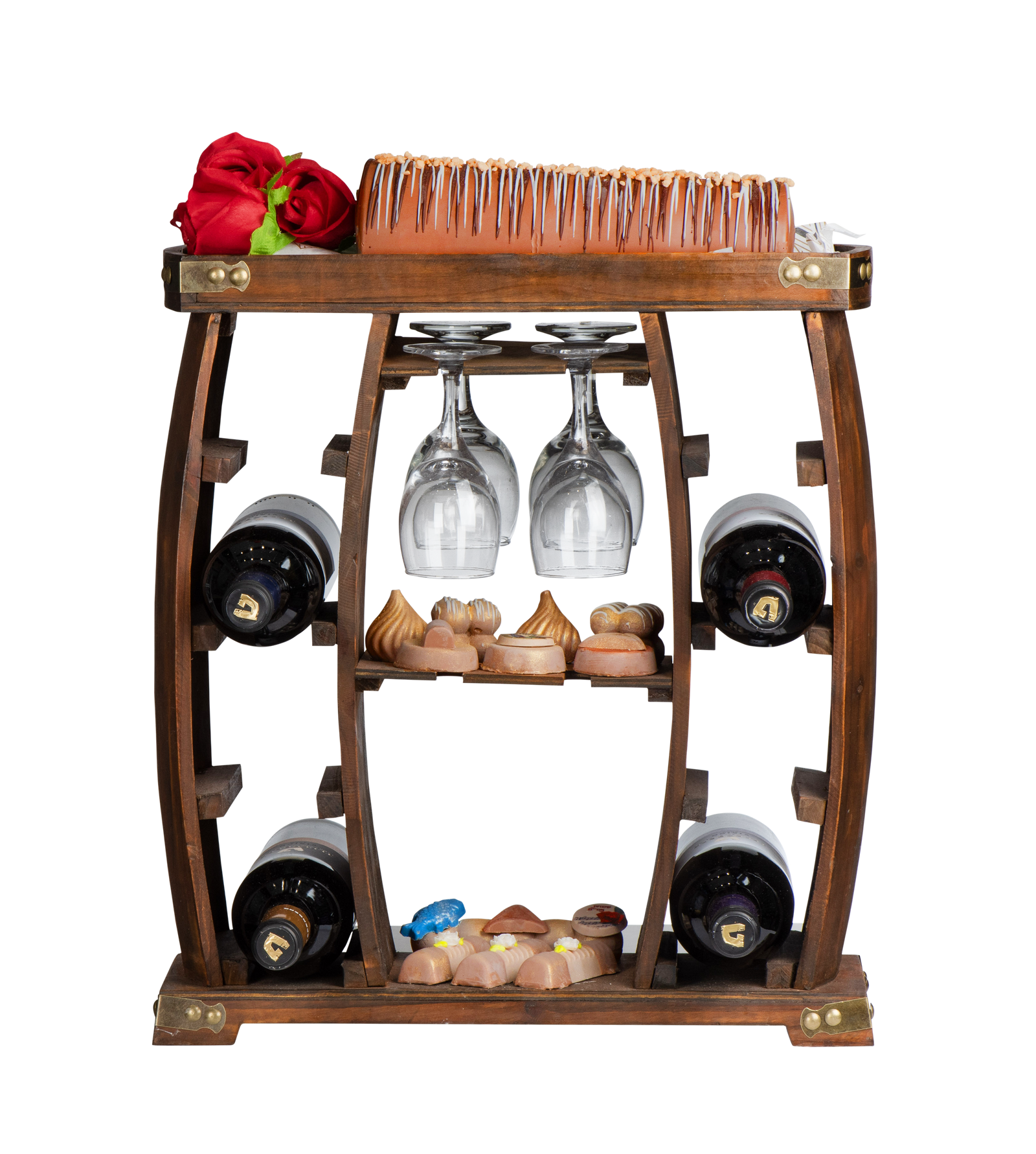 Wood Rustic Wine Holder Chocolate Purim Gift Basket