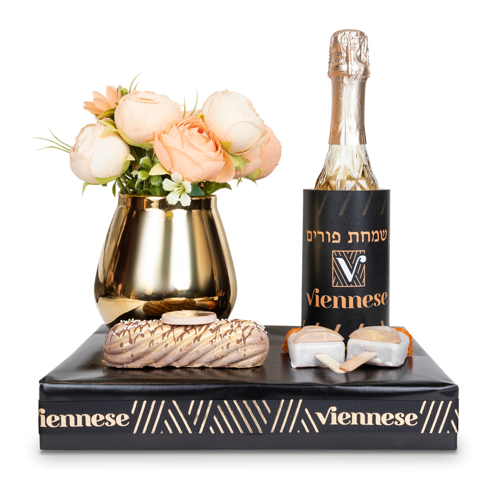 Sm. Gold Vase Chocolate Purim Gift Basket