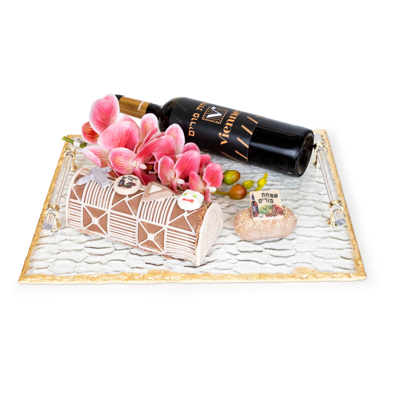 Glass Challah Board Chocolate Purim Gift Basket