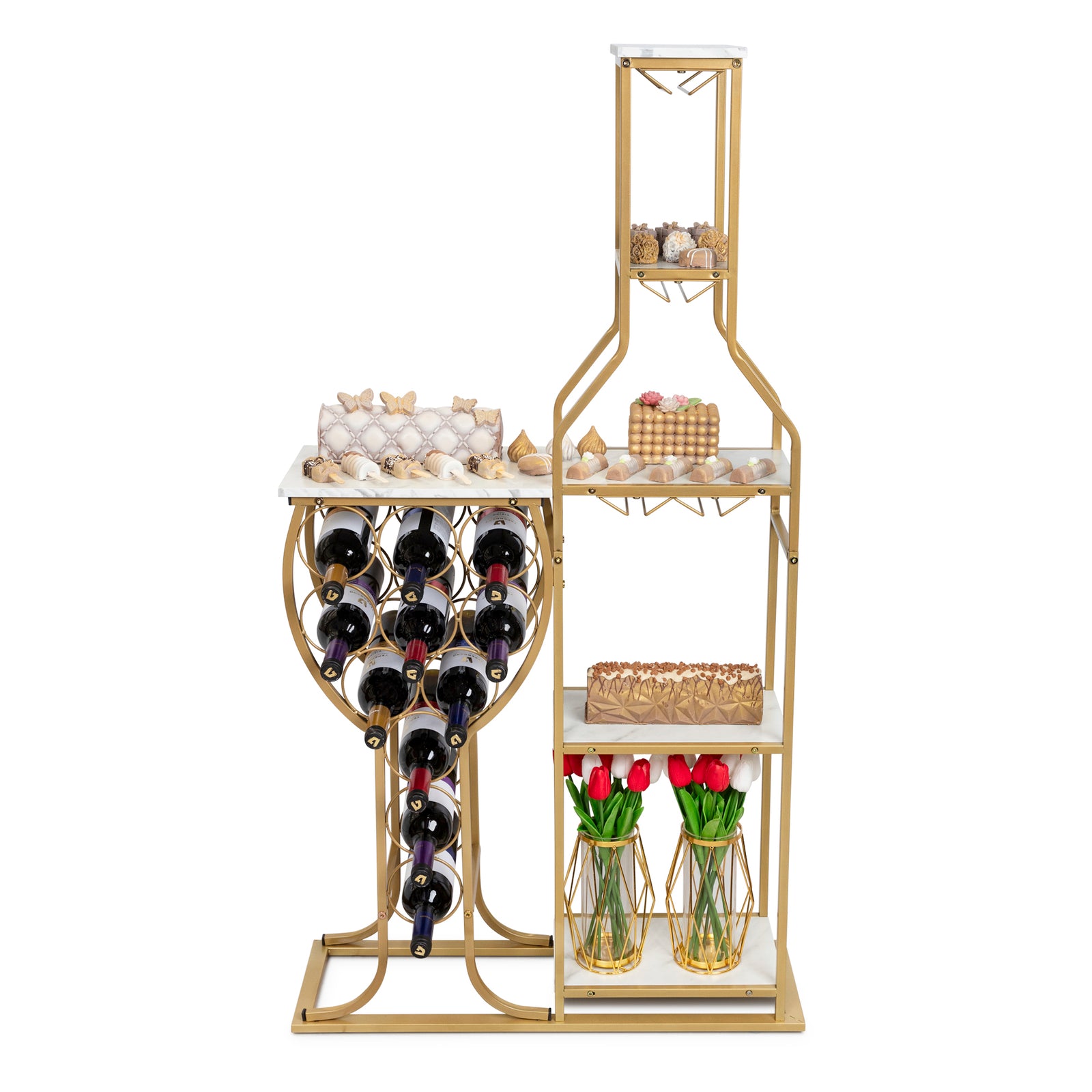 Mega Gold Wine Stand Chocolate Purim Gift Basket