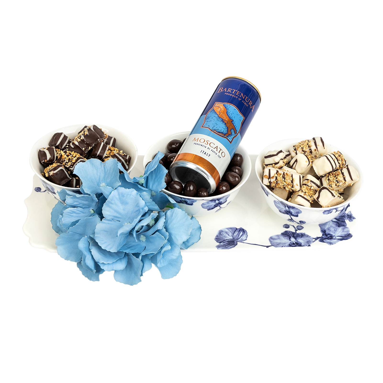4Pc. Blue Bowl Set Chocolate Purim Gift Basket