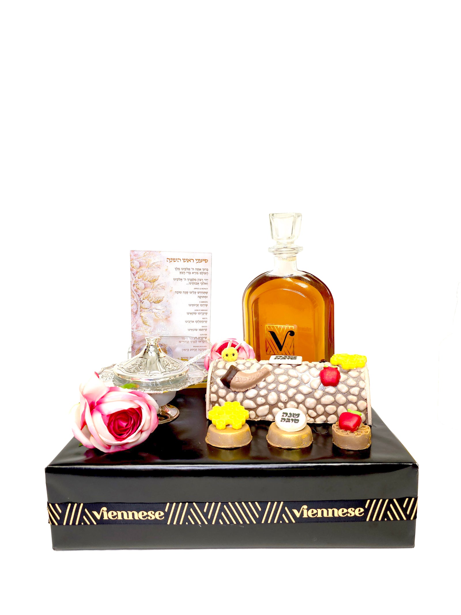 Rosh Hashana Sterling Silver Honey Dish Chocolate Gift Basket