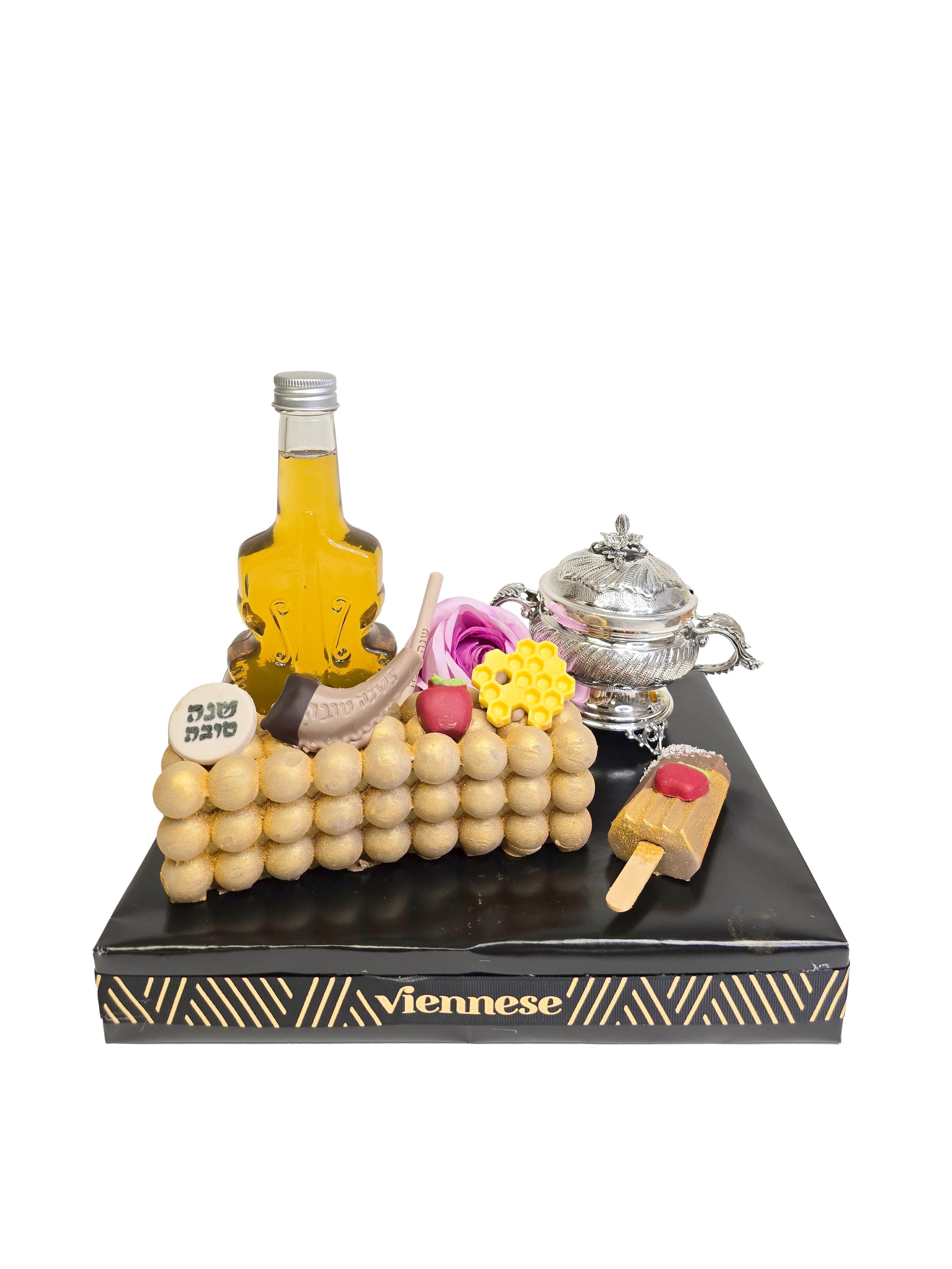 Rosh Hashana Sterling Silver Honey Dish Chocolate Gift Basket