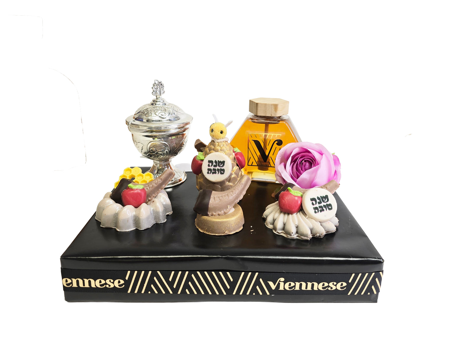 Rosh Hashana Sterling Silver Honey Dish Chocolate Gift Basket