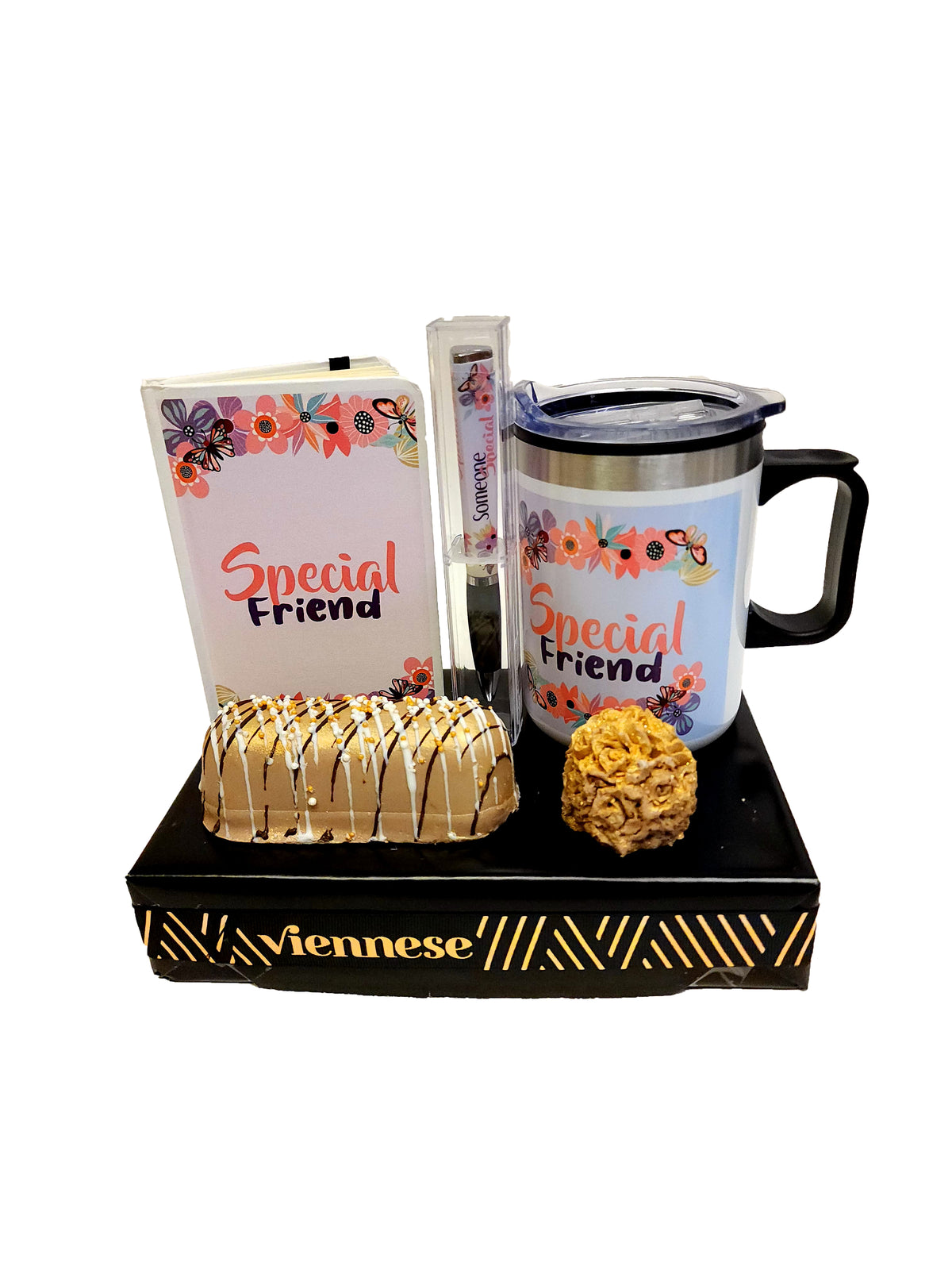 Special Friend Gift Chocolate Arrangement Journal Pen and Mug