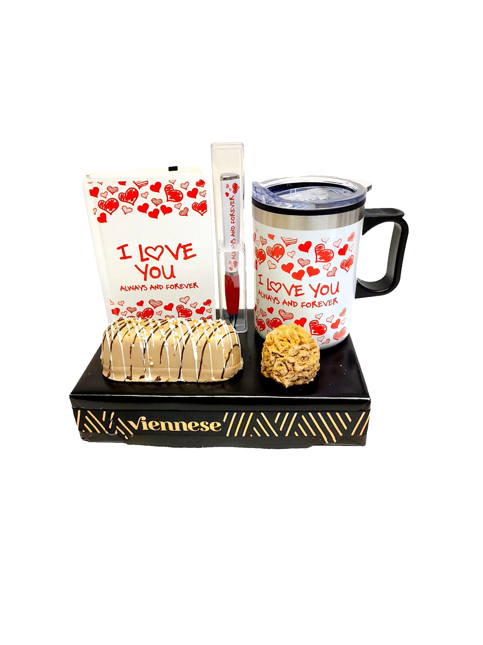 I Love You Gift Chocolate Arrangement Journal Pen and Mug