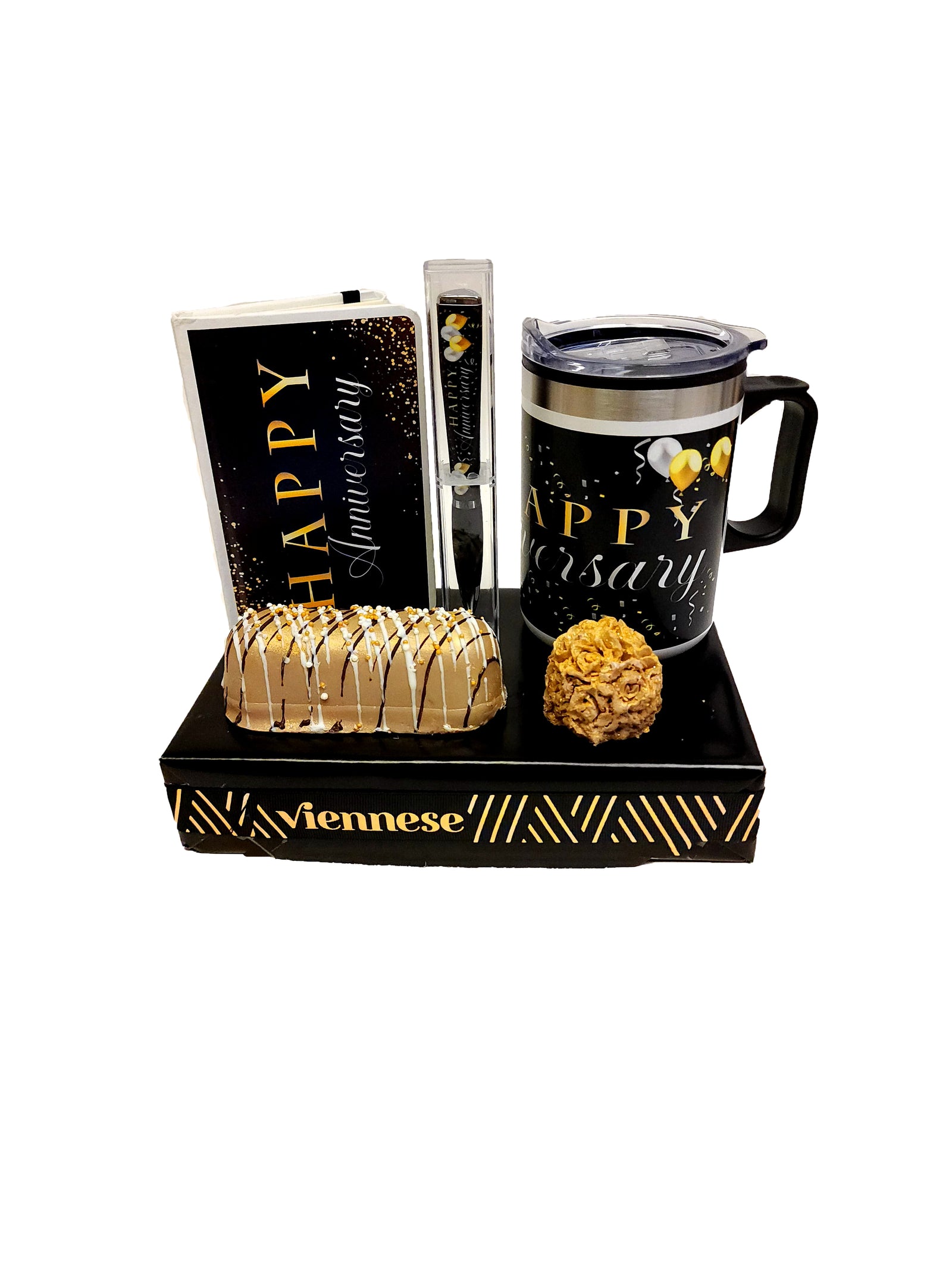 Happy Anniversary Gift Chocolate Arrangement Journal Pen and Mug