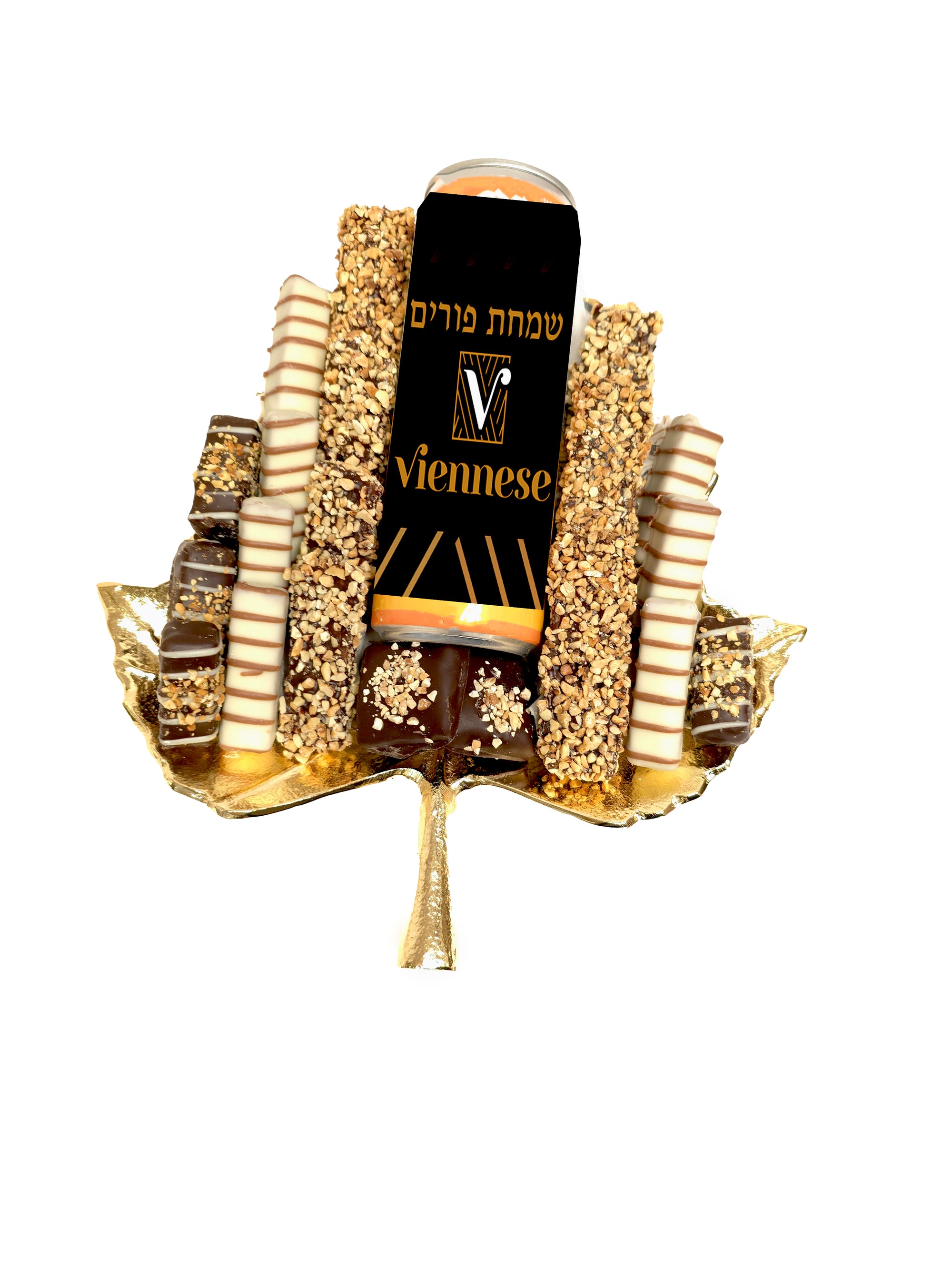 Purim Gift Gold leaf Filled With Chocolates Basket Mishloach Manos