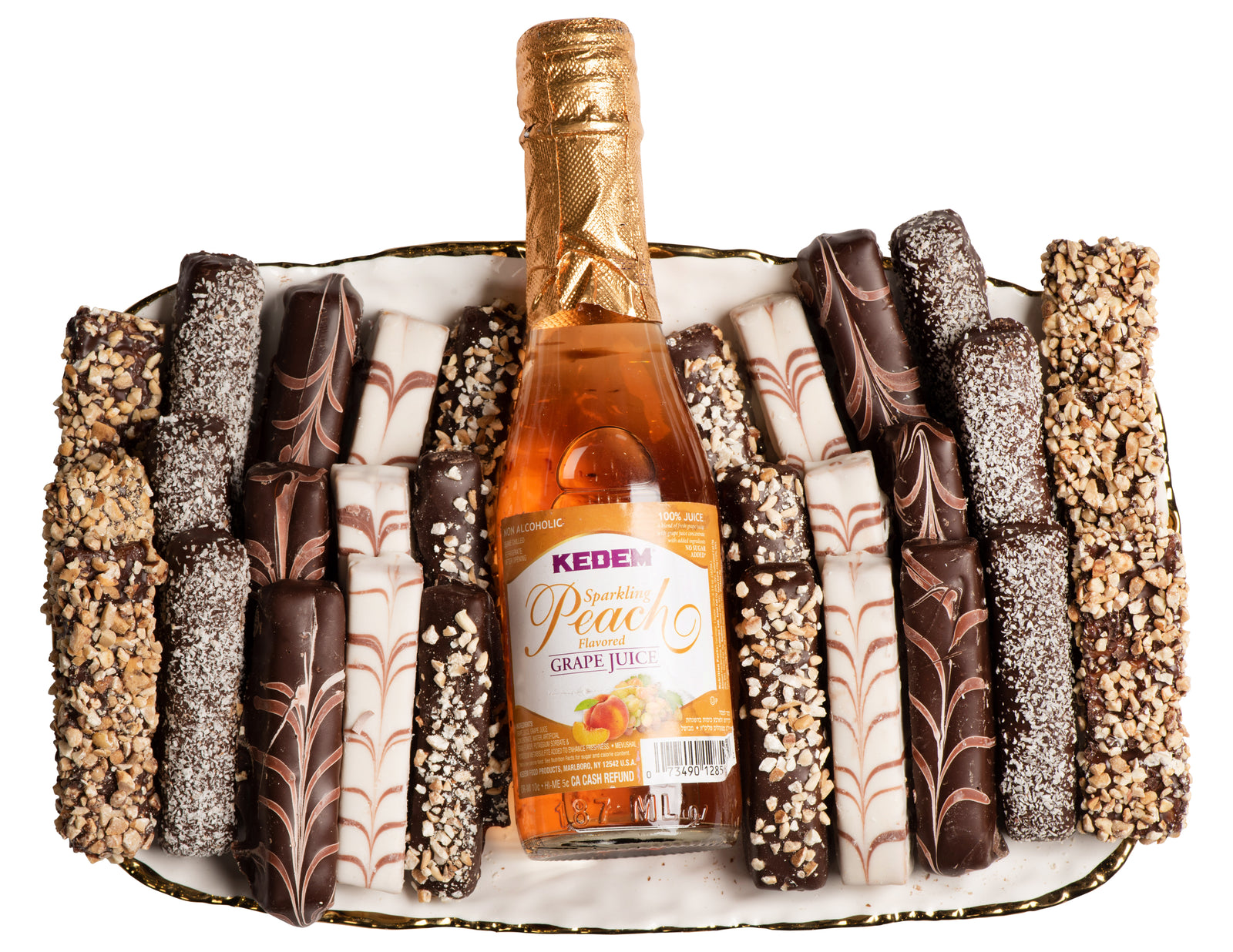 White & Gold Tray With Sparkling Chocolate Purim Gift Basket