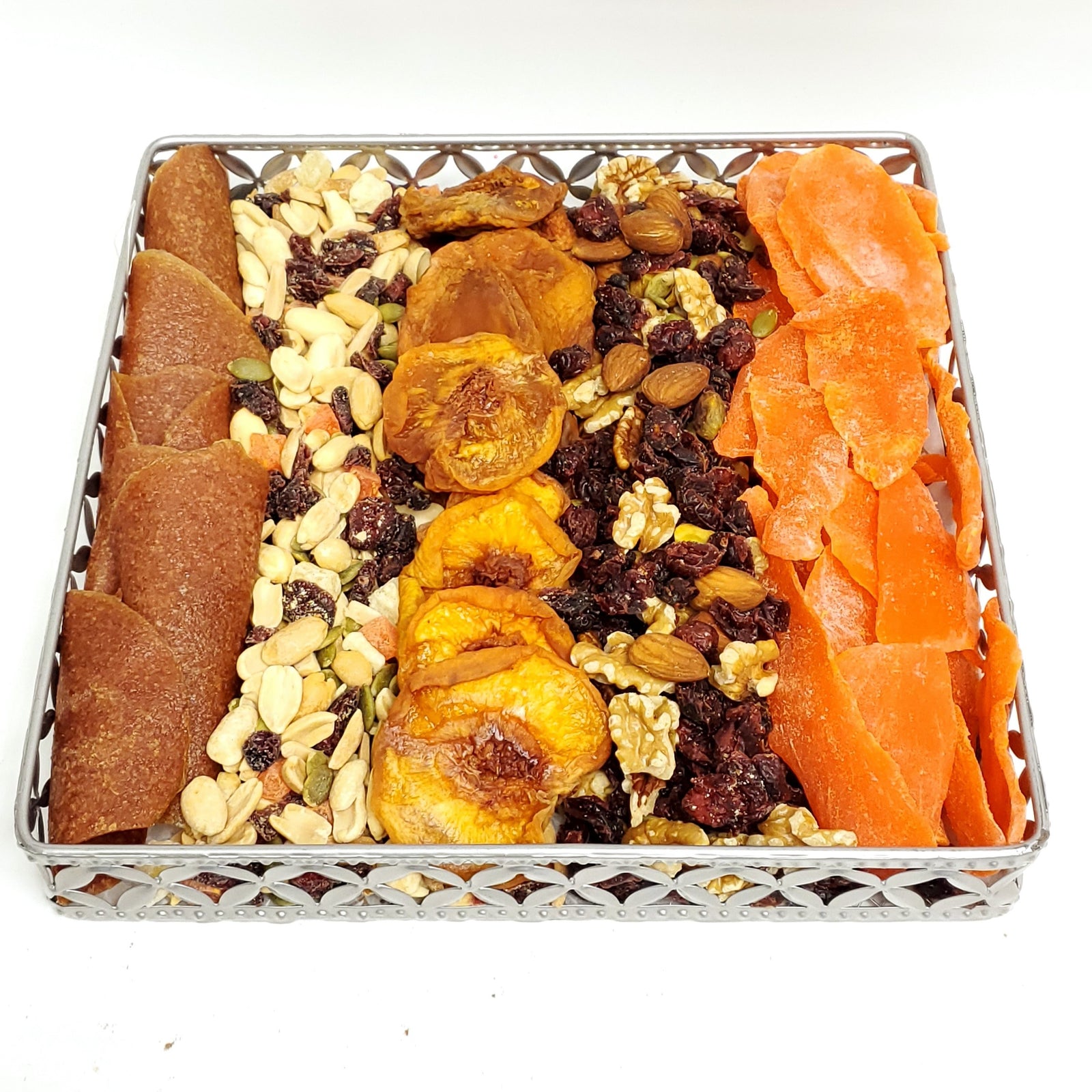 SILVER METEL SQUARE DRY FRUIT NUTS PLATTER