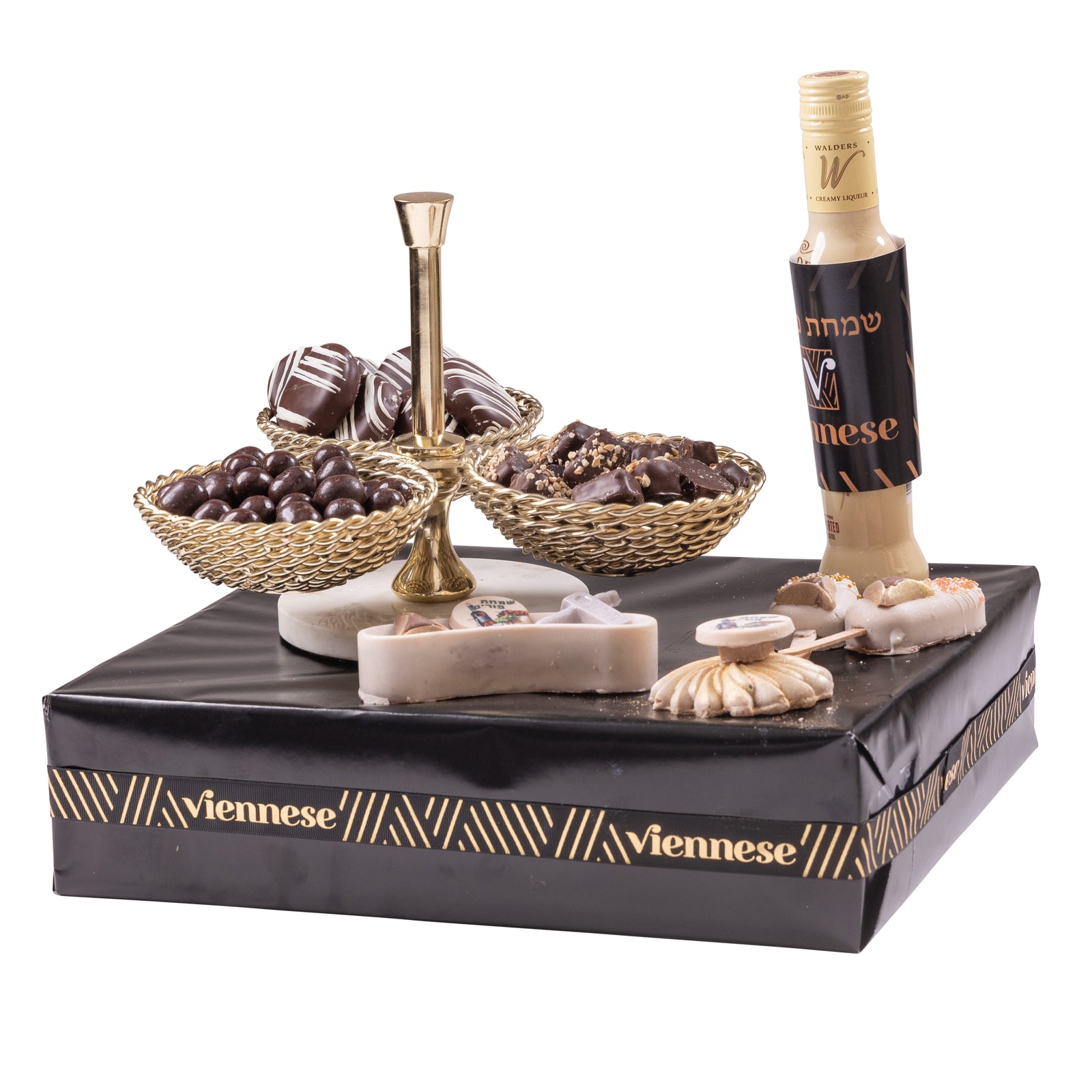 Purim Gold 3 section Candy Chocolate Dish With Marble Stand Gift Basket Mishloach Manos