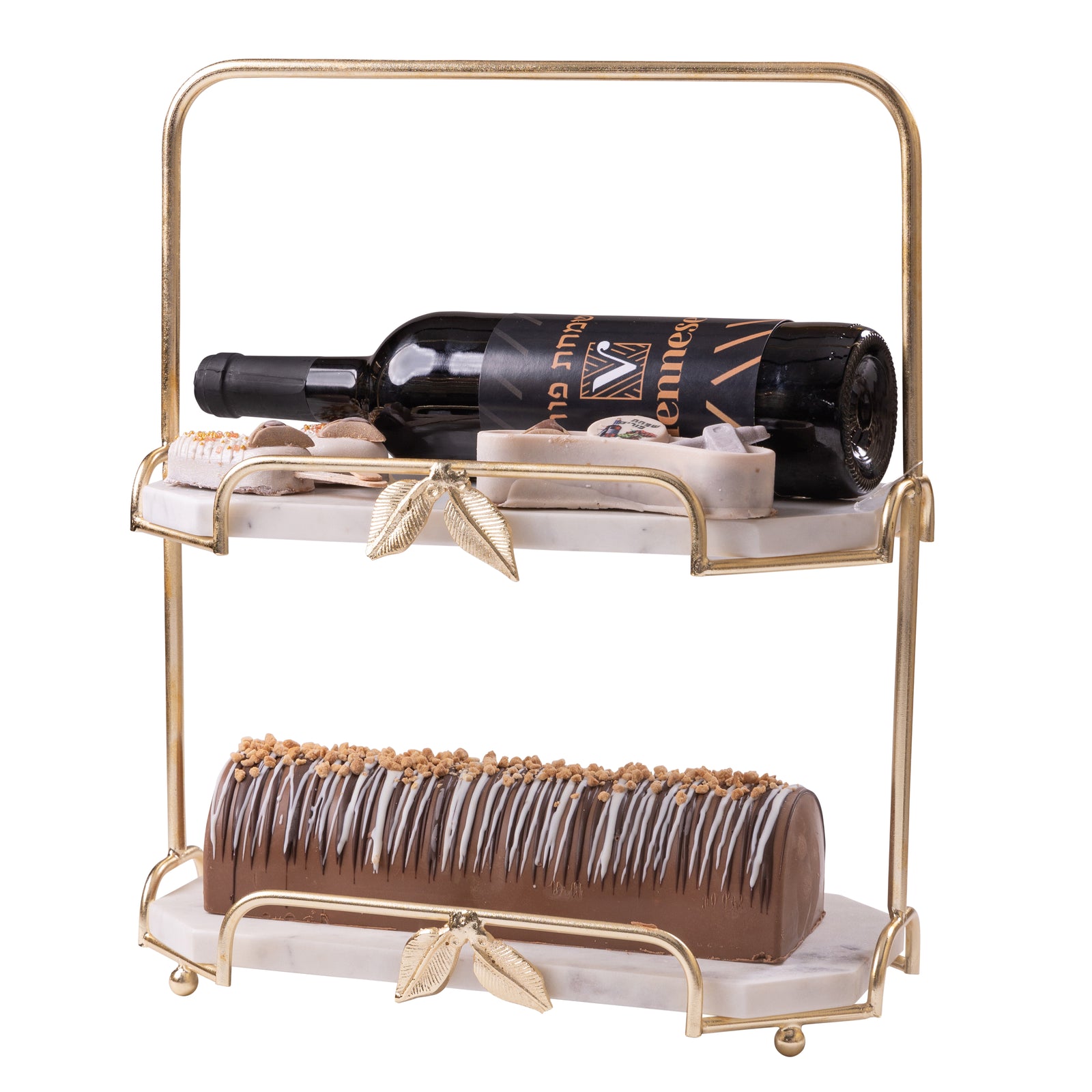 Purim Elegant White And Gold 2 Tier Gift Arrangement Basket Mishloach Manos