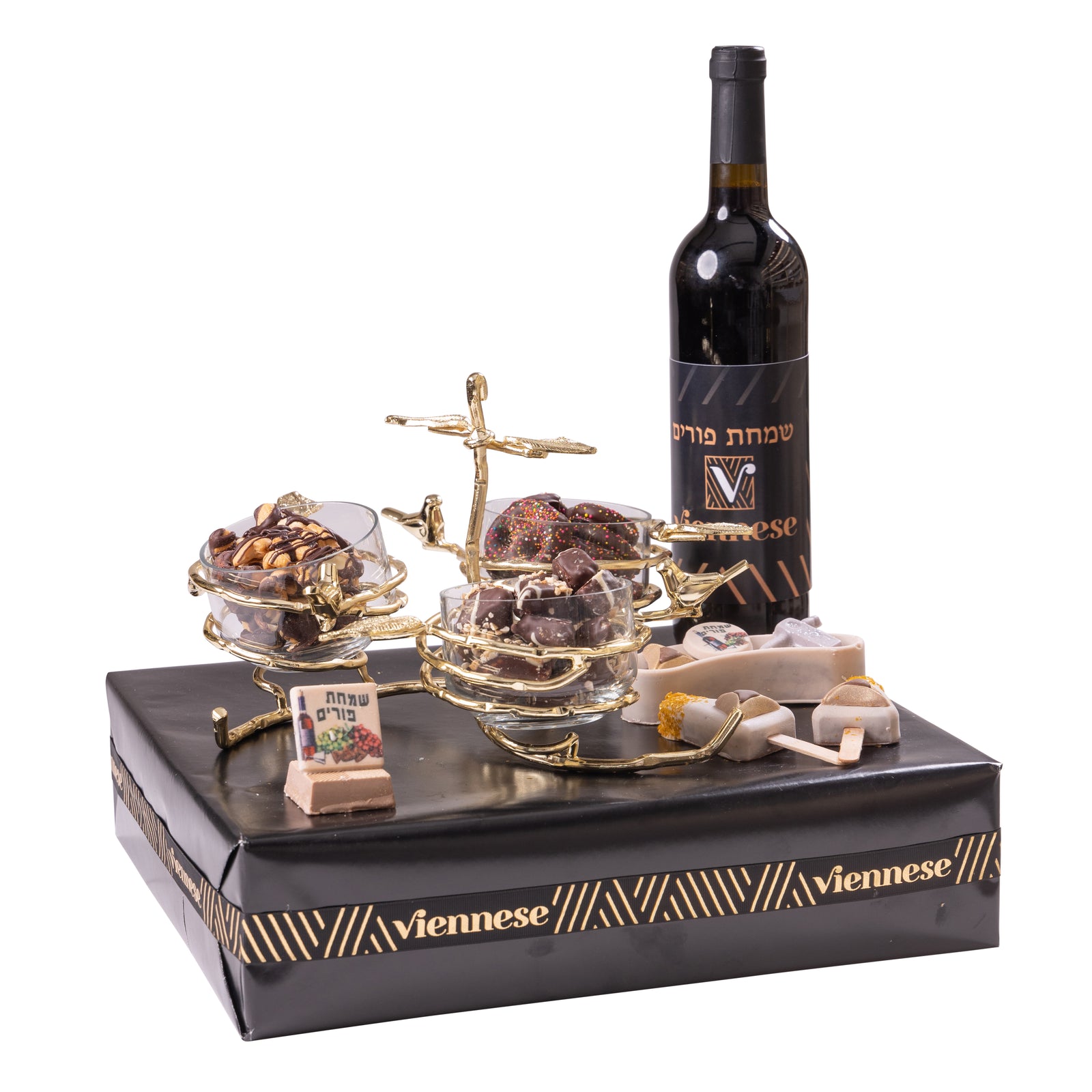 Purim Bird Gold And Glass Candy Dish Chocolate Arrangement Mishloach Manos