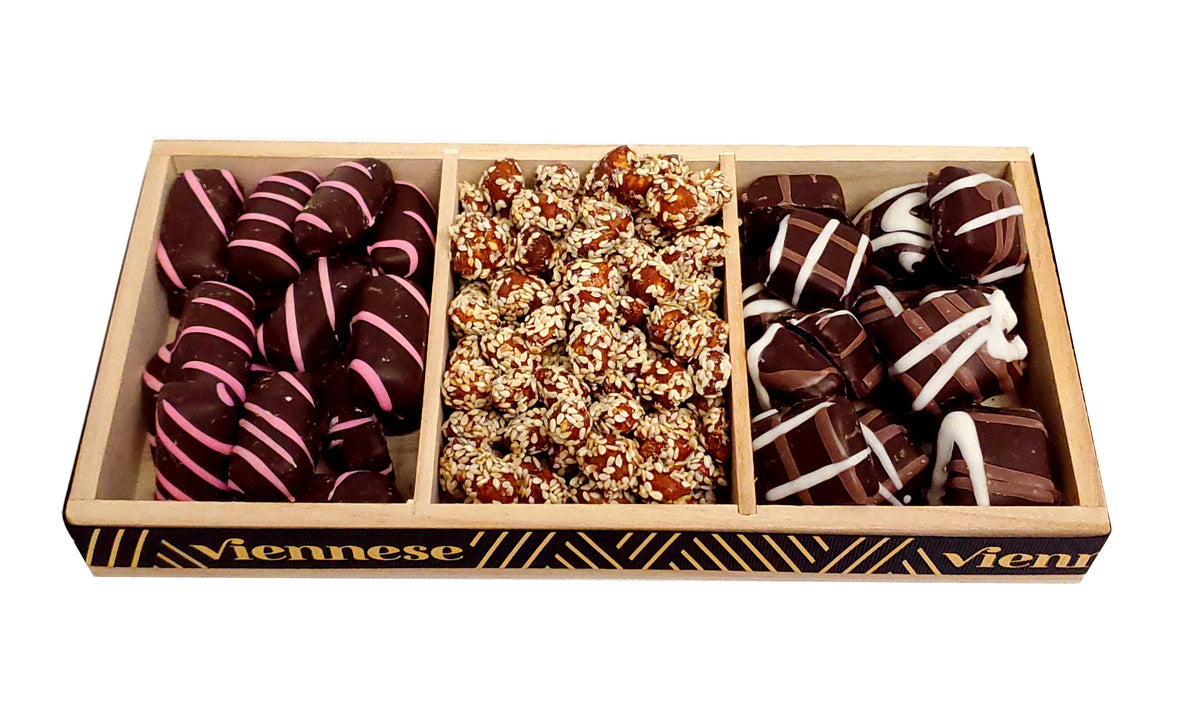 Chocolate Nut Gift Platter 3 Sectional Wood