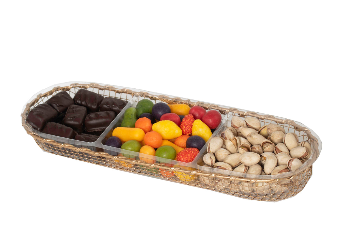 3 SECTION CHOCO CANDY NUTS OBLONG