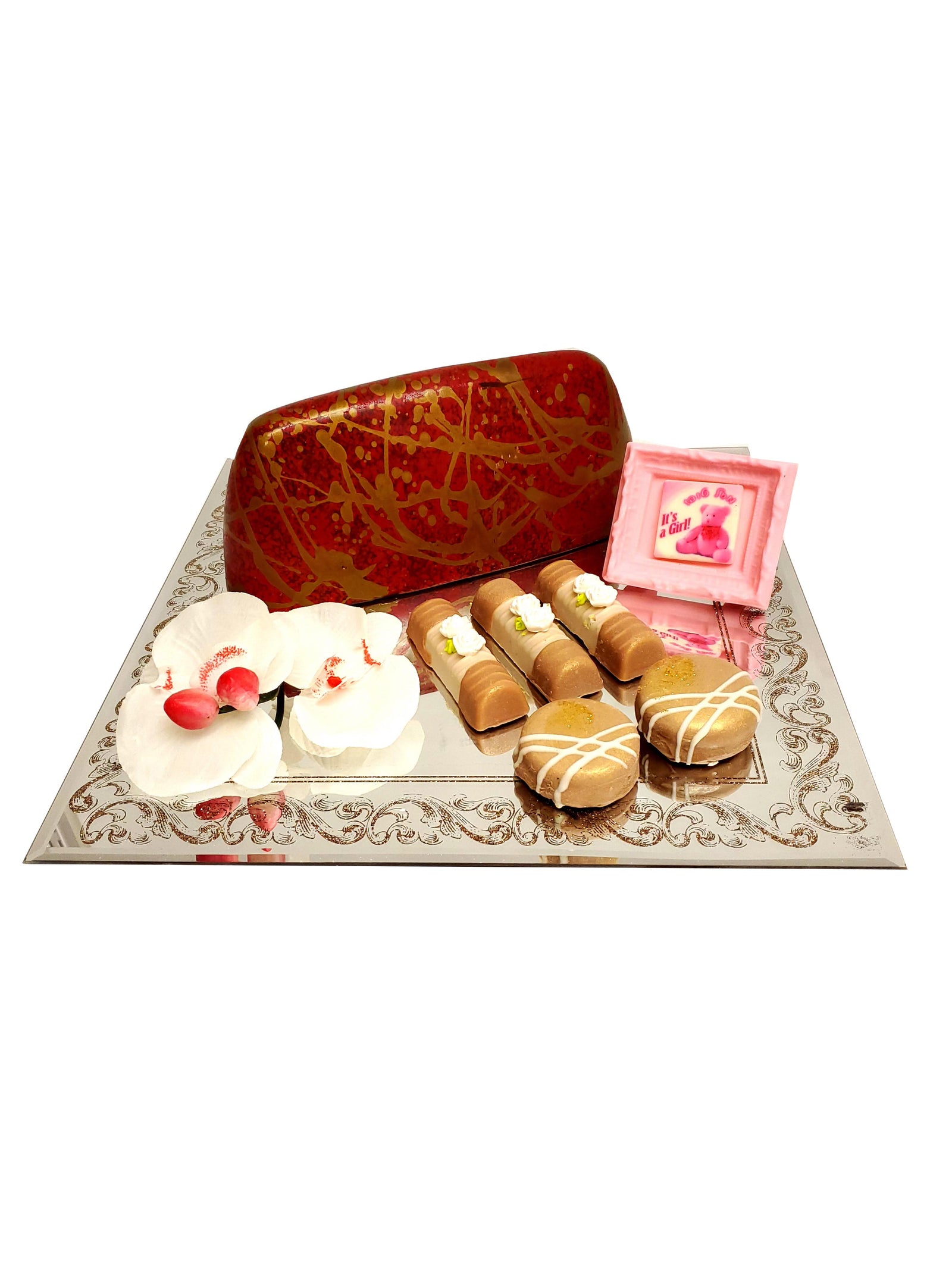 Baby Girl Mirror Tray Deluxe Gift Arrangment