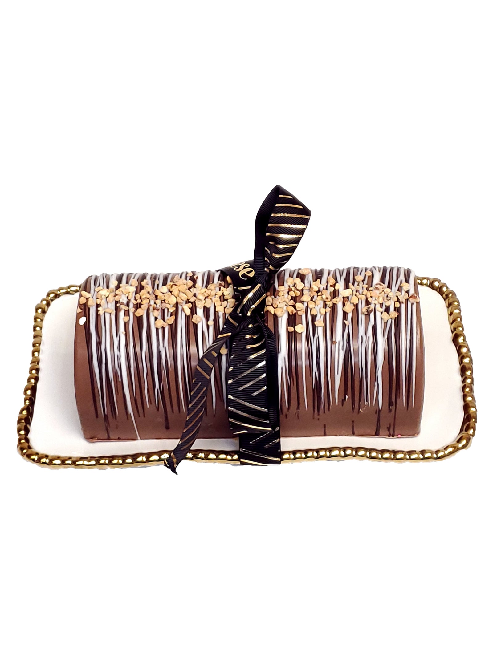 log on white and gold dish