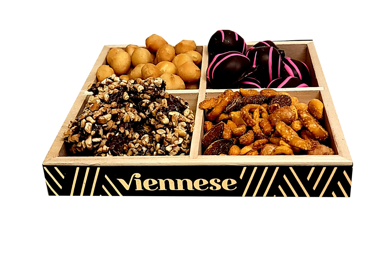 7" 4 section wood chocolate nuts